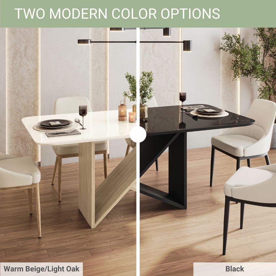 Elegant Painted Glass Dining Table for 6, Italian-Style 6-Seater Dining Table with Tempered Glass Top and Elegant Wood Base, Modern and Sophisticated Design for Dining Rooms, Black