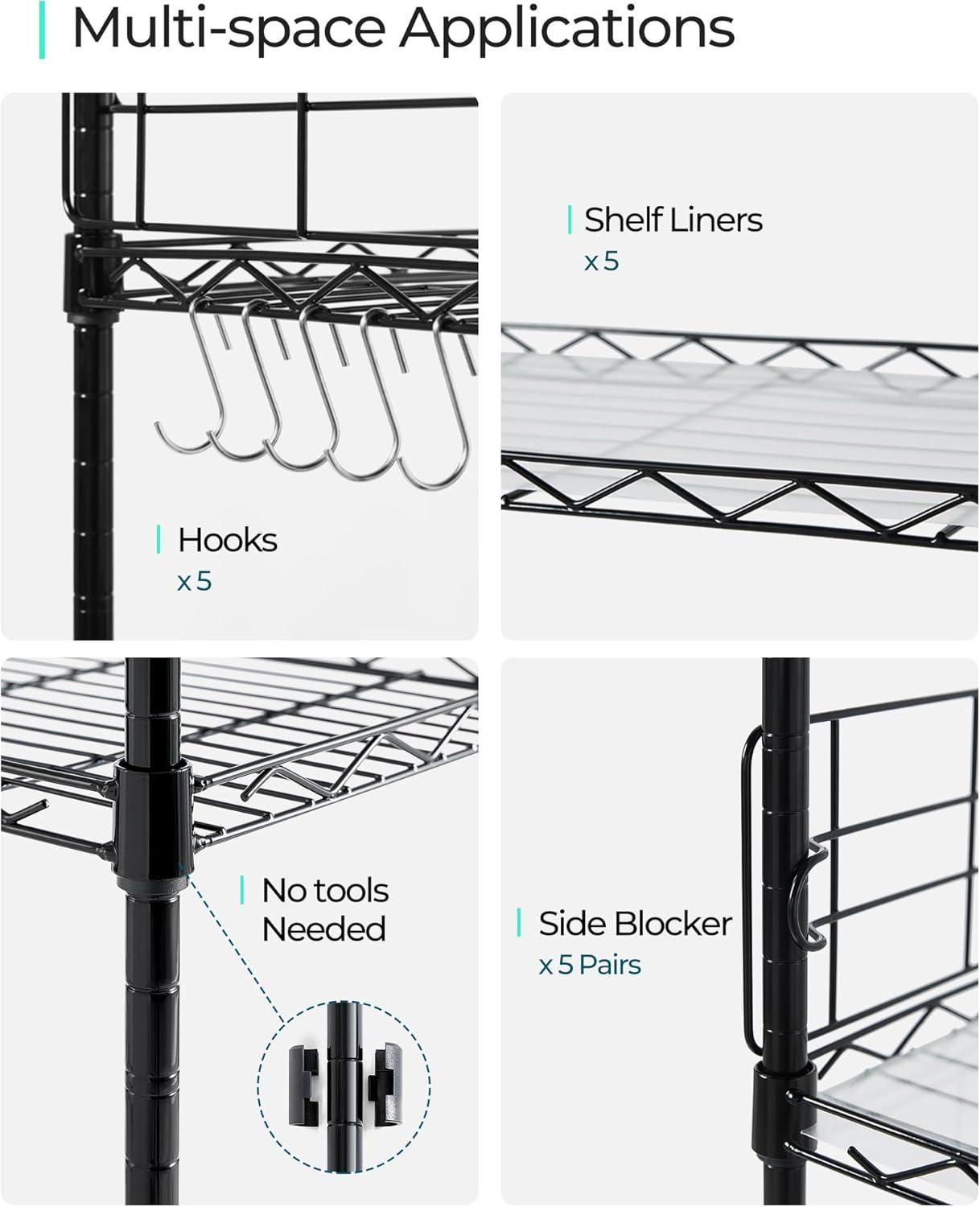 Adjustable Black Heavy Duty 5-Tier Wire Storage Shelf