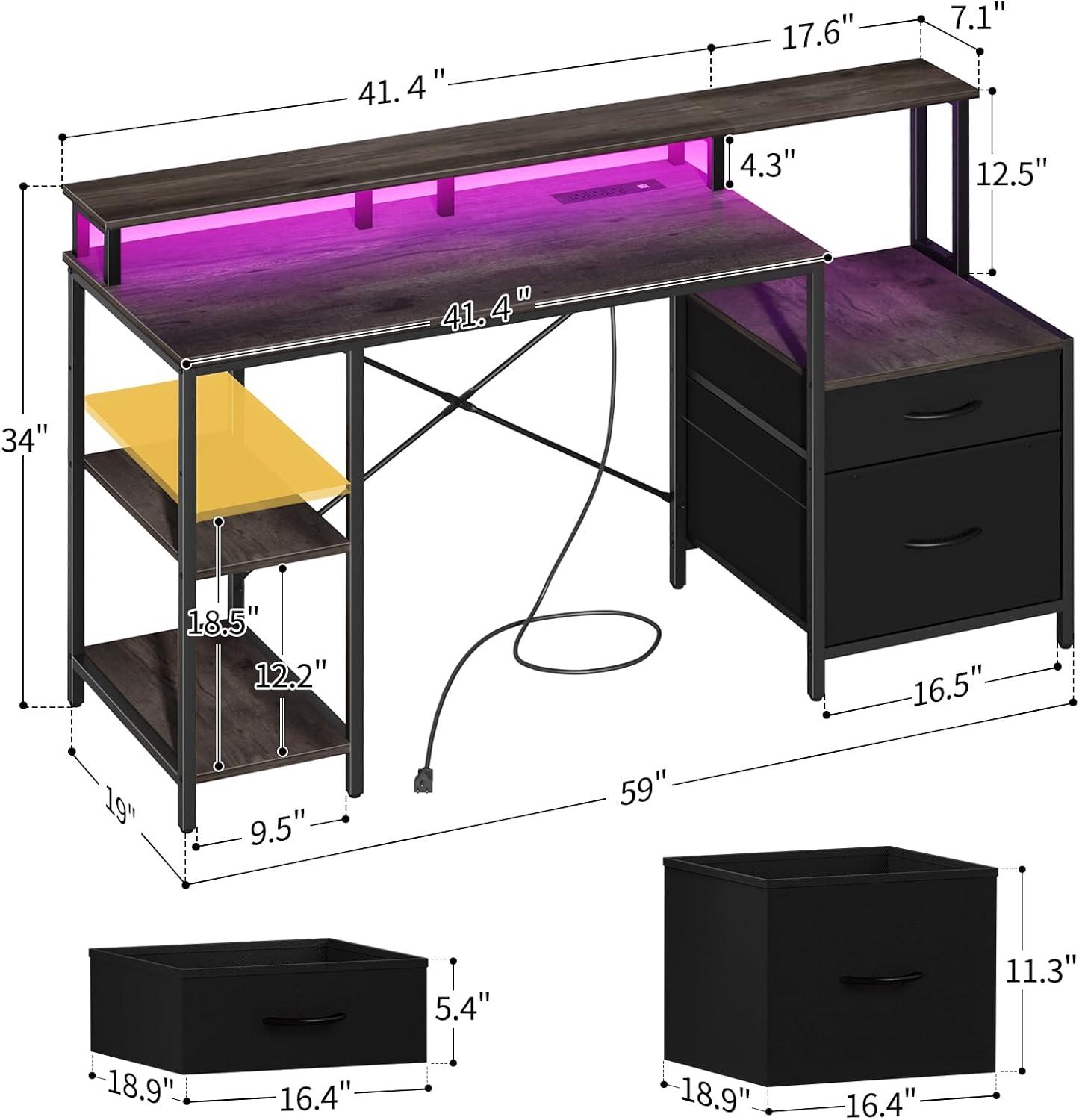 Charcoal Gray Wood Gaming Desk with Drawer, Power Outlet, and USB Port