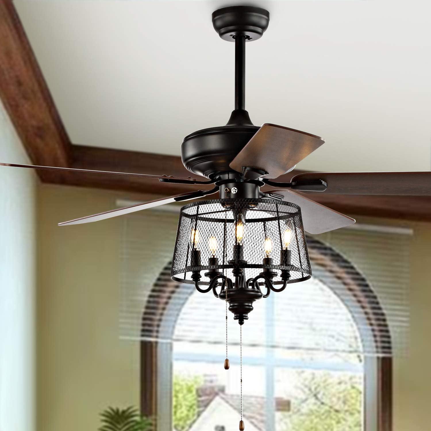 Matte Black 52" Iron Ceiling Fan with Reversible Blades and Lighting