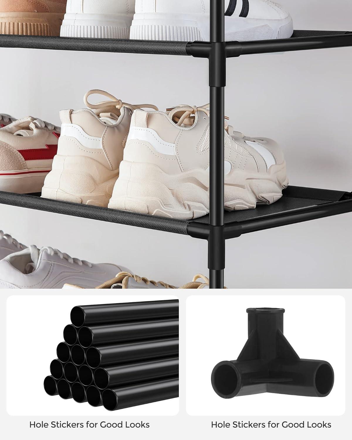 Black Metal and Fabric 10-Tier Wall Mounted Shoe Rack