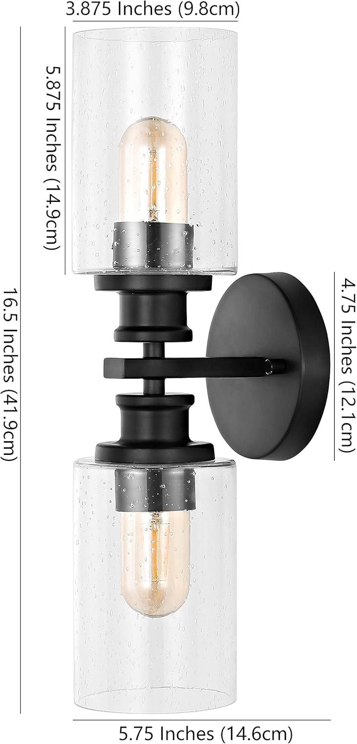 JONATHAN Y Jules Edison 16.5" Cylinder 2-Light Iron/Seeded Glass Farmhouse Contemporary LED Wall Sconce, Black