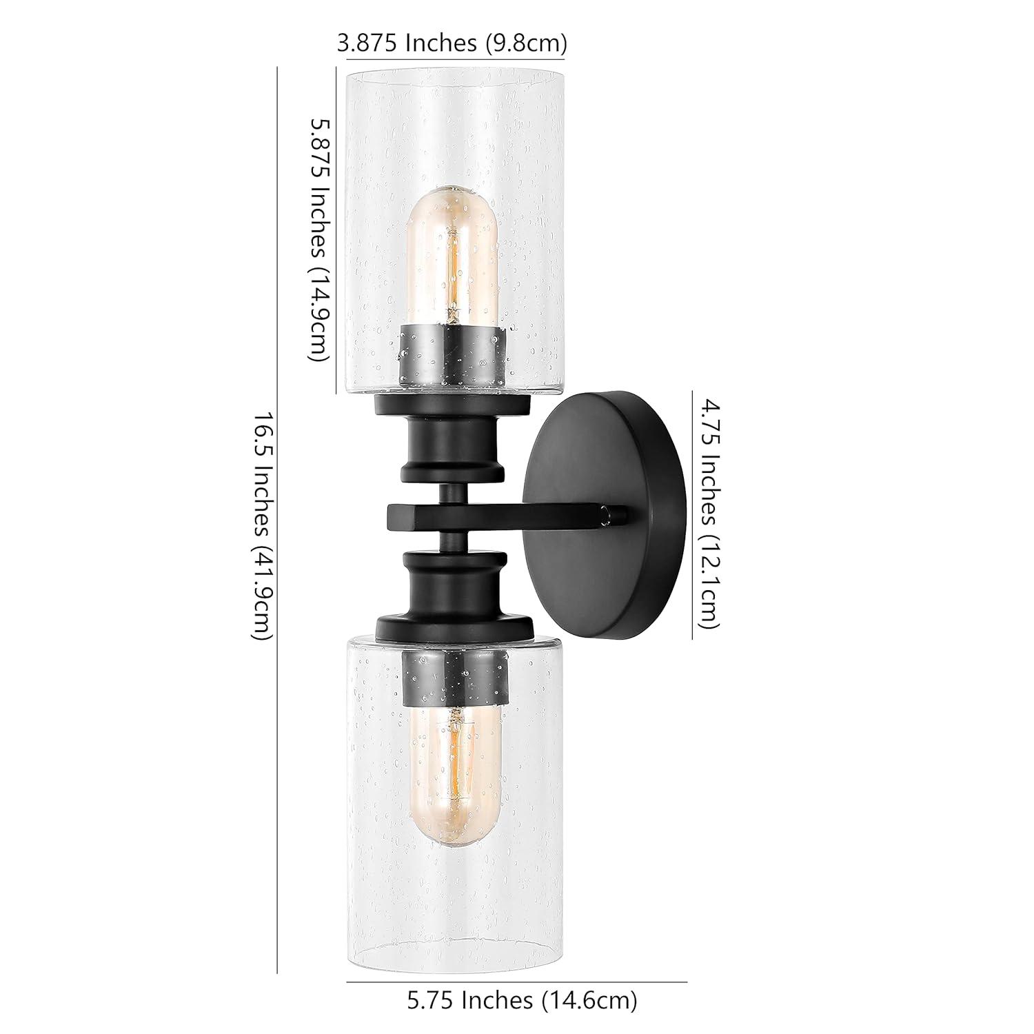 JONATHAN Y Jules Edison 16.5" Cylinder 2-Light Iron/Seeded Glass Farmhouse Contemporary LED Wall Sconce, Black