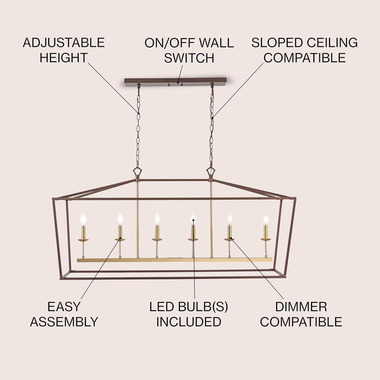 Pagoda 49" Linear 6-Bulb Classic Traditional Metal LED Pendant, Oil Rubbed Bronze