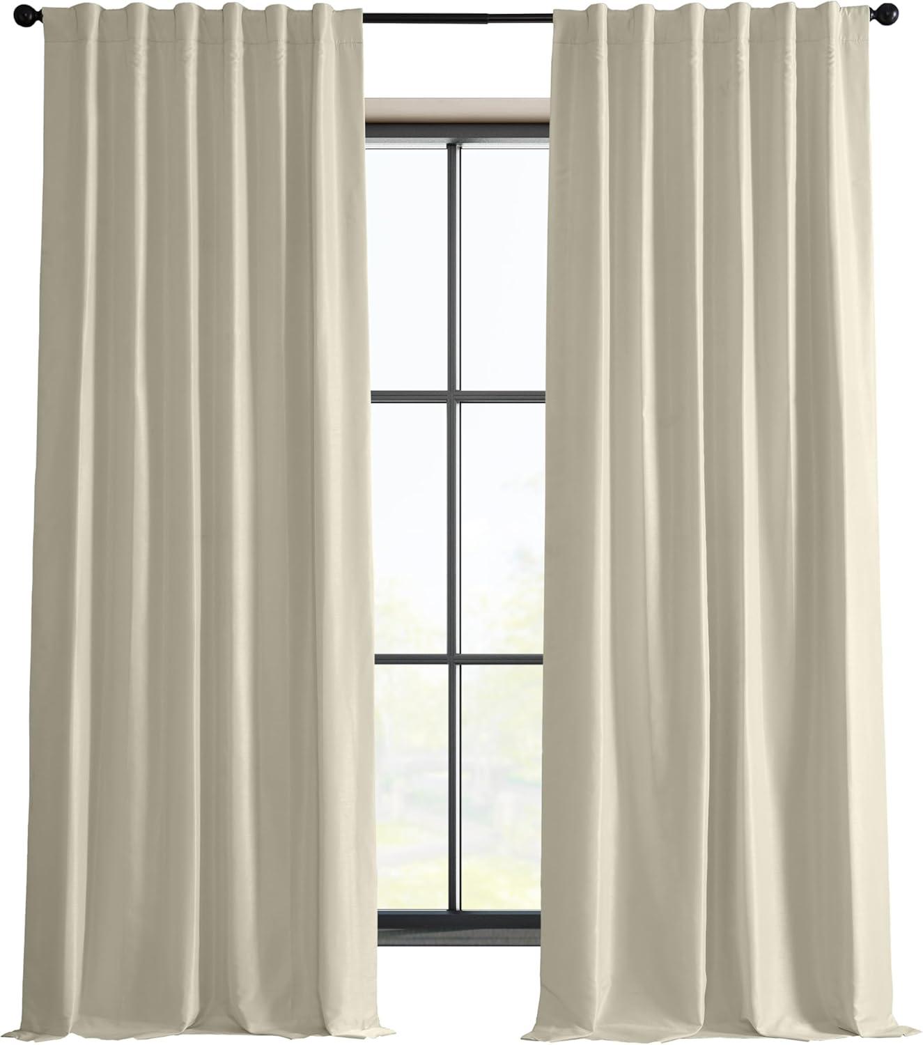 Off White Blackout Vintage Textured Faux Dupioni Curtain (1 Panel), Off White, 50W X 108L