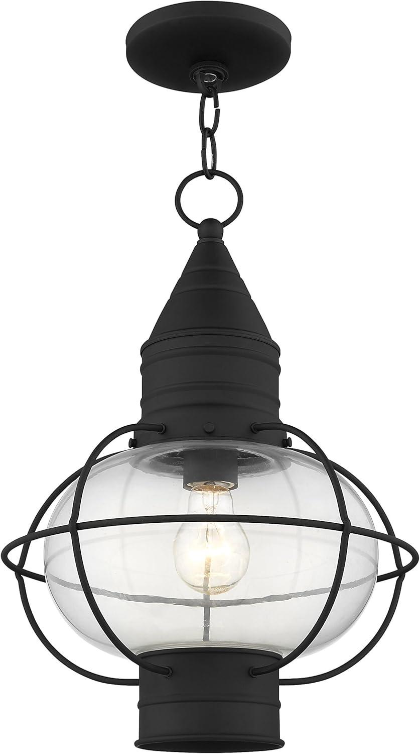 Black Nautical Outdoor Pendant Light with Clear Glass Globe