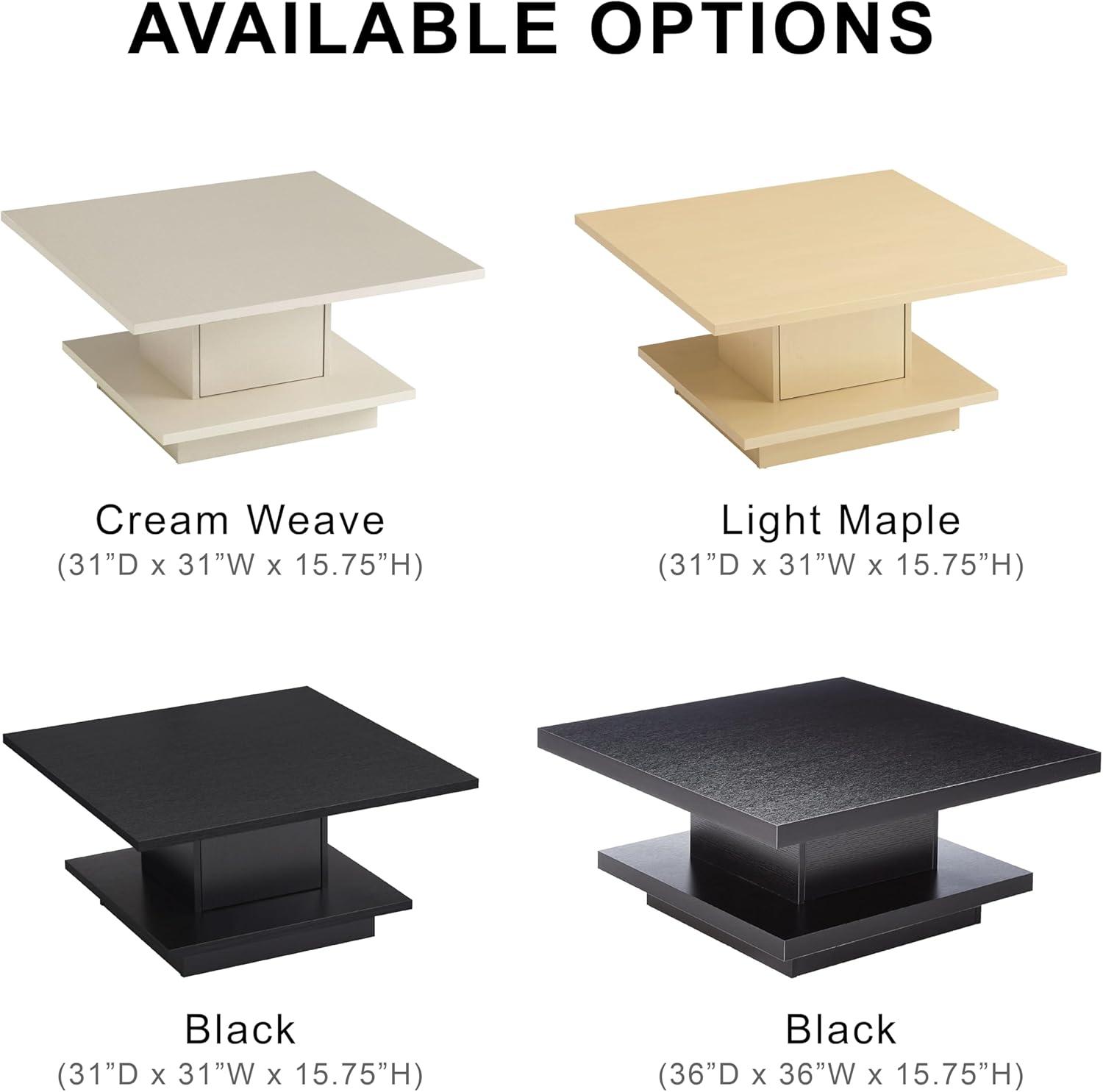 24/7 Shop at Home Lukas 31 inch Square Coffee Table with Hidden Storage and Base Shelf, Contemporary Furniture for Living Room, Home Office, Apartment, Small Space, Black