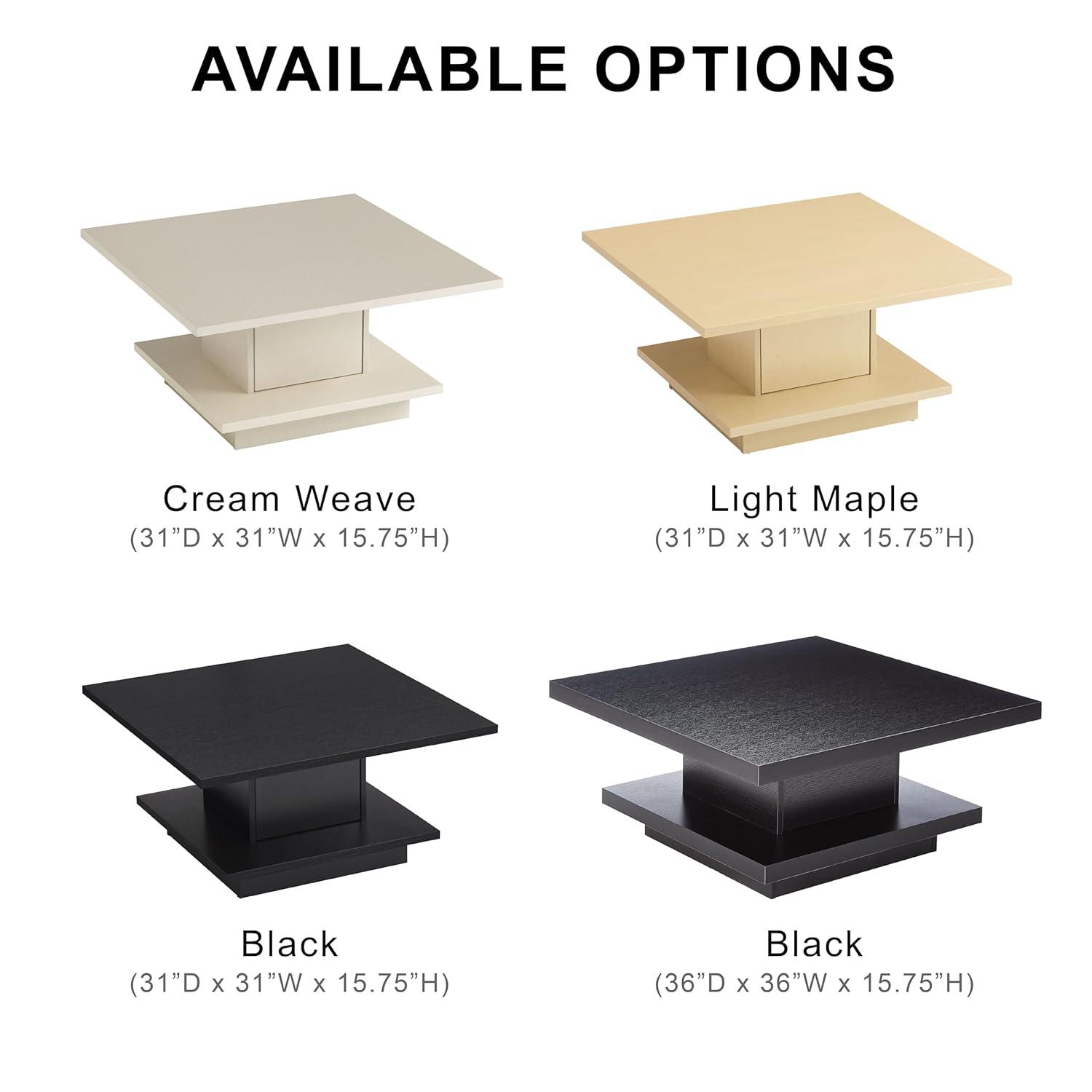 24/7 Shop at Home Lukas 31 inch Square Coffee Table with Hidden Storage and Base Shelf, Contemporary Furniture for Living Room, Home Office, Apartment, Small Space, Black