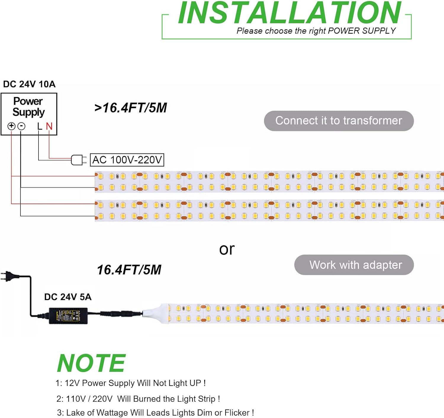 JOYLIT 24V LED Strip Warm White 3000K Dual Row 272LEDs/M 16.4FT, UL Listed Pro 792LM/FT CRI 92+ Dimmable Tape Lights 120W, 13000LM Ultra Bright Task Light Strip for Commercial, Home