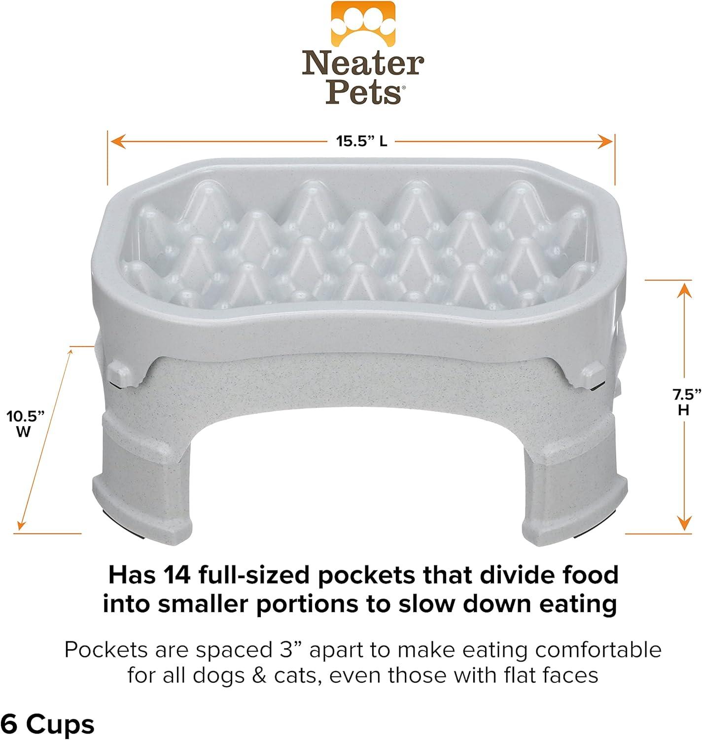 Neater Pet Brands Raised Neater Slow Feeder - Elevated & Adjustable Feeding Height - Improves Digestion, Stops Obesity, and Slows Down Eating, 6 Cups, Vanilla Bean