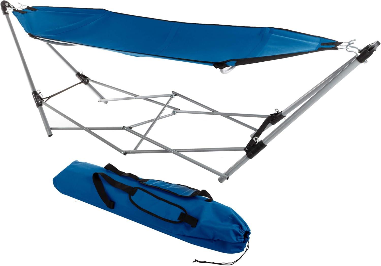 Lavish Home Foldable Portable Hammock with Stand for Outside Travel, Blue