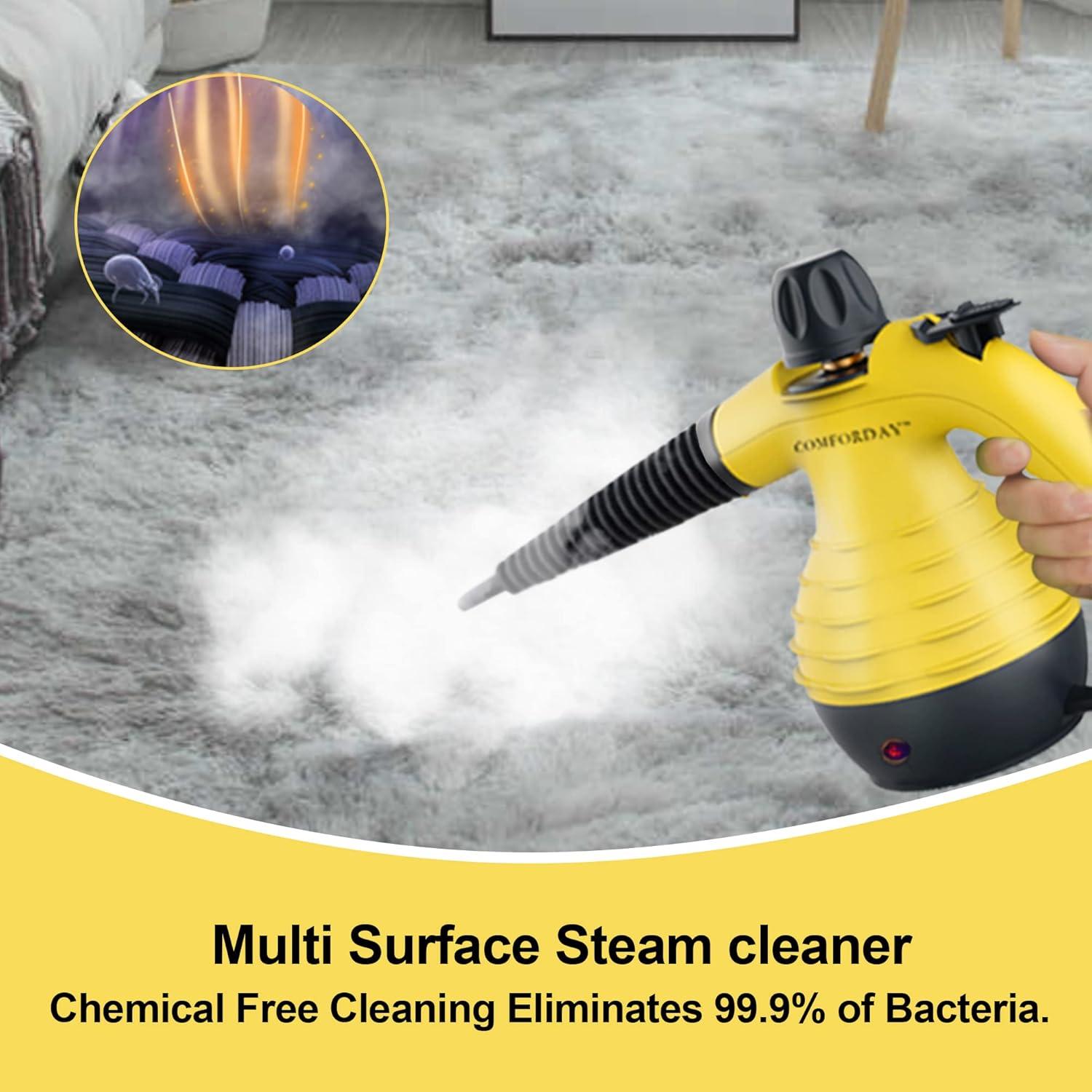 Comforday Multi-Purpose Handheld Pressurized Steam Cleaner with 9-Piece Accessories, Perfect for Stain Removal, Curtains, Car Seats, Floor, Carpet, Window Cleaning