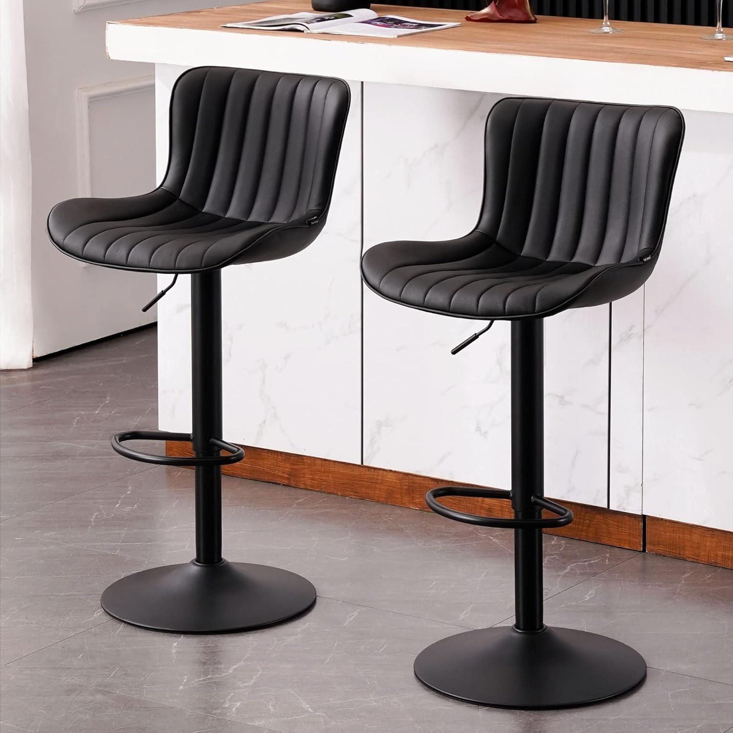 Zager Swivel Adjustable Height Bar Stools, Leather Upholstered Counter Stools, Modern Pub Stool