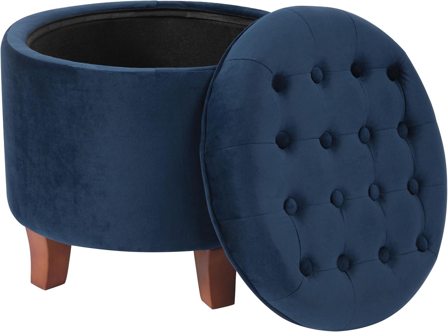 Large Round Button Tufted Storage Ottoman - HomePop