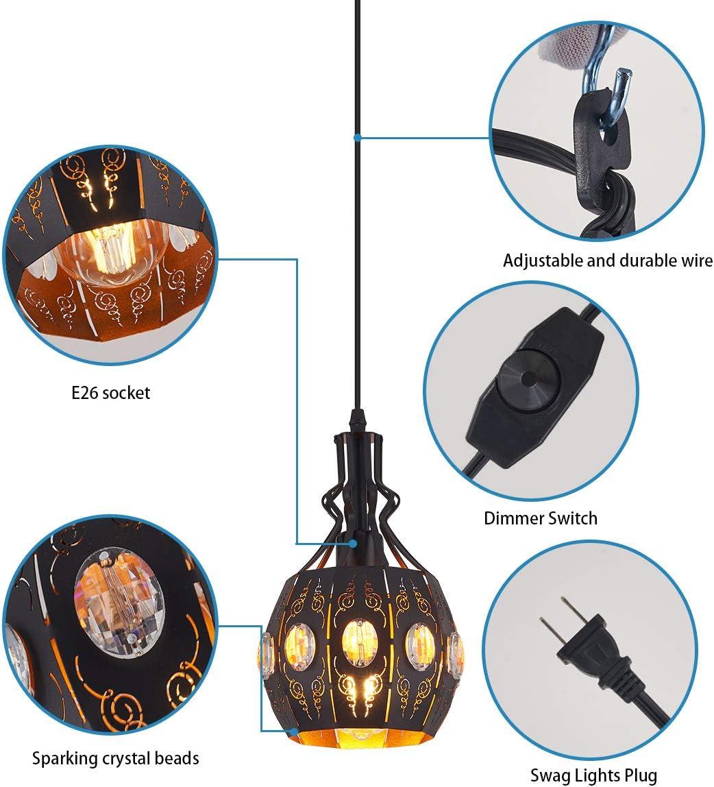 Black Vintage Crystal Iron Plug-in Pendant Light