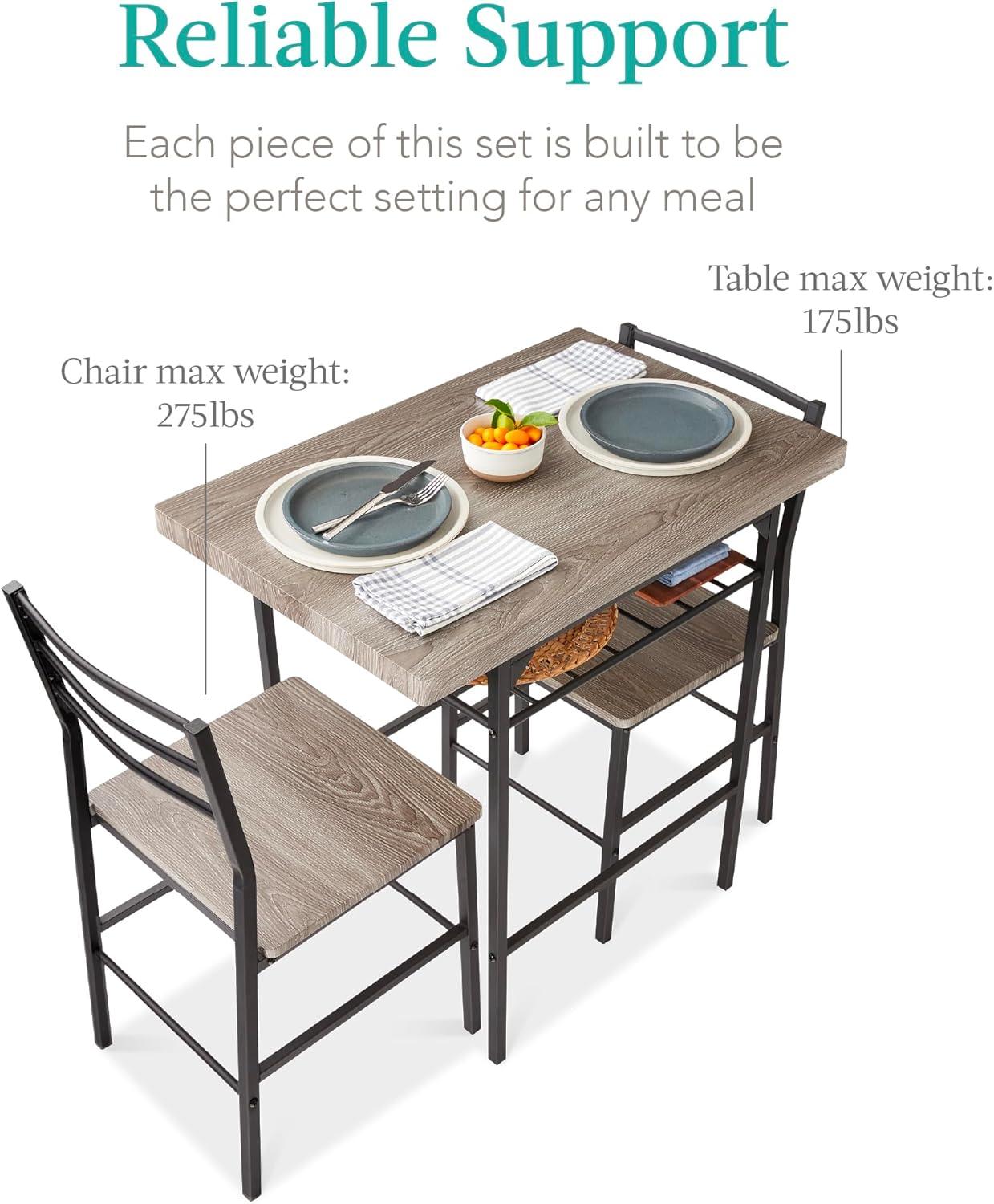 Best Choice Products 3-Piece Modern Dining Set, Square Table & Chairs Set w/ Steel Frame, Built-In Storage Rack