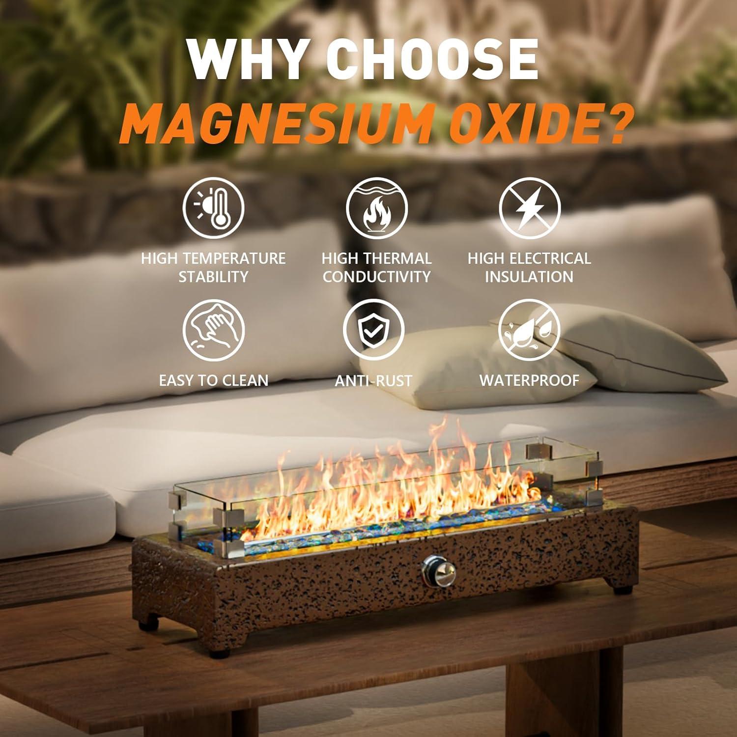 COSIEST 28" Tabletop Fire Pit, CSA Certified Outdoor Propane Fire Pit Table w Magnesium Oxide Rectangle Base, 40,000 BTU Stainless Steel Burner, Glass Rocks, Glass Wind Guard, Fits 20lb Tank Outside