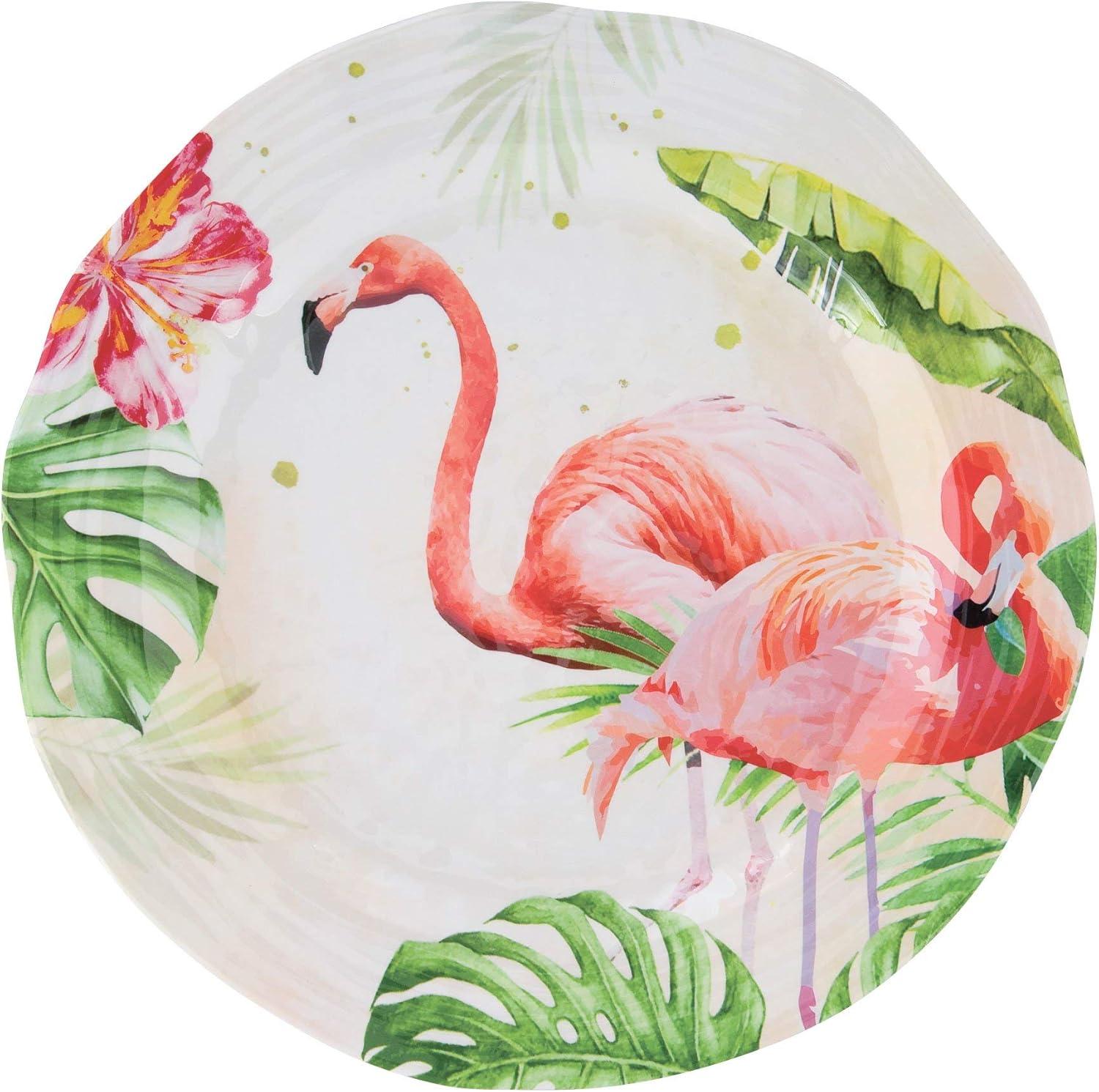 UPware 12 Piece Flamingo Melamine Dinnerware Sets, Outdoor Dishes Set, Plates and Bowls Sets, Service for 4, Multicolor