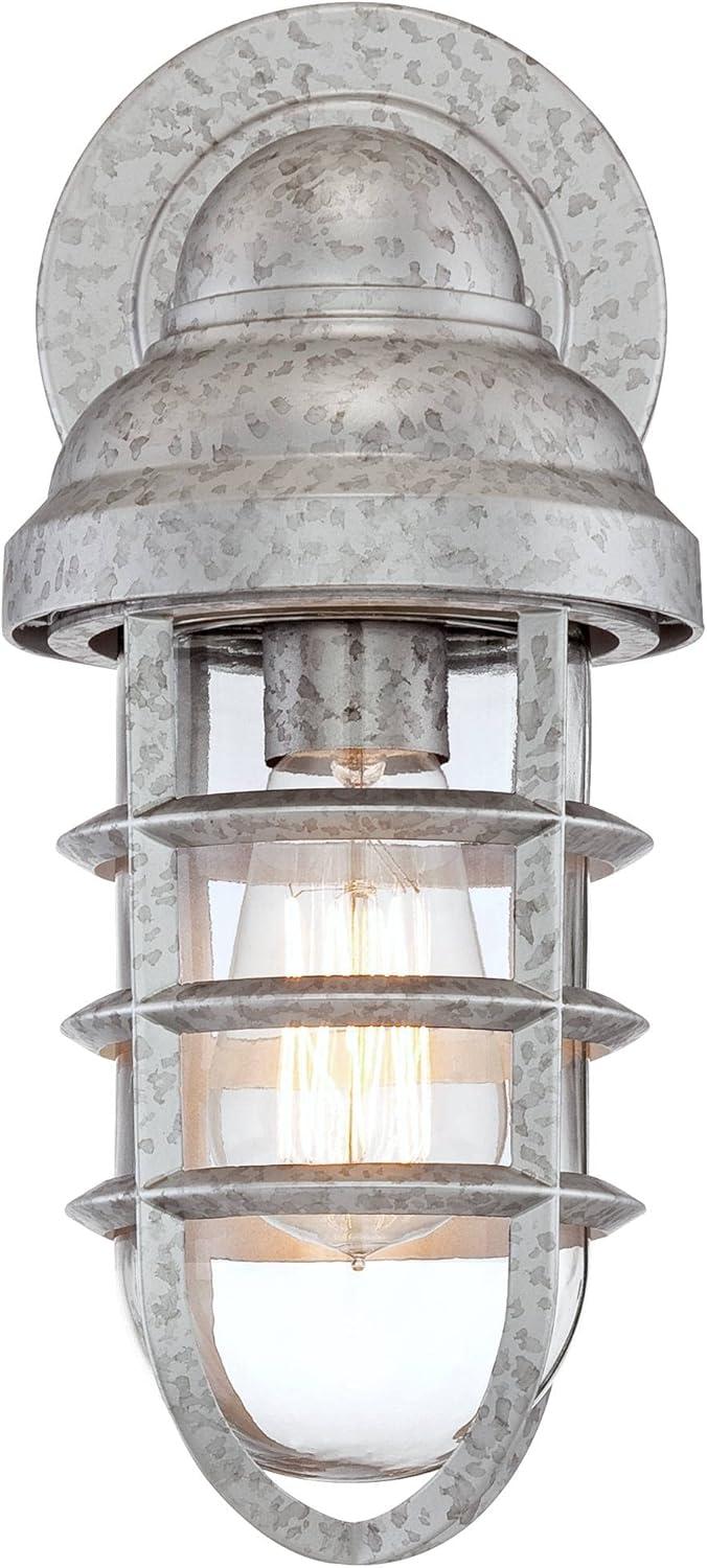 John Timberland Marlowe Industrial Outdoor Wall Lights Set of 2 Galvanized Steel Cage Frame 13 1/4" Clear Glass for Post Exterior Barn Deck House Yard