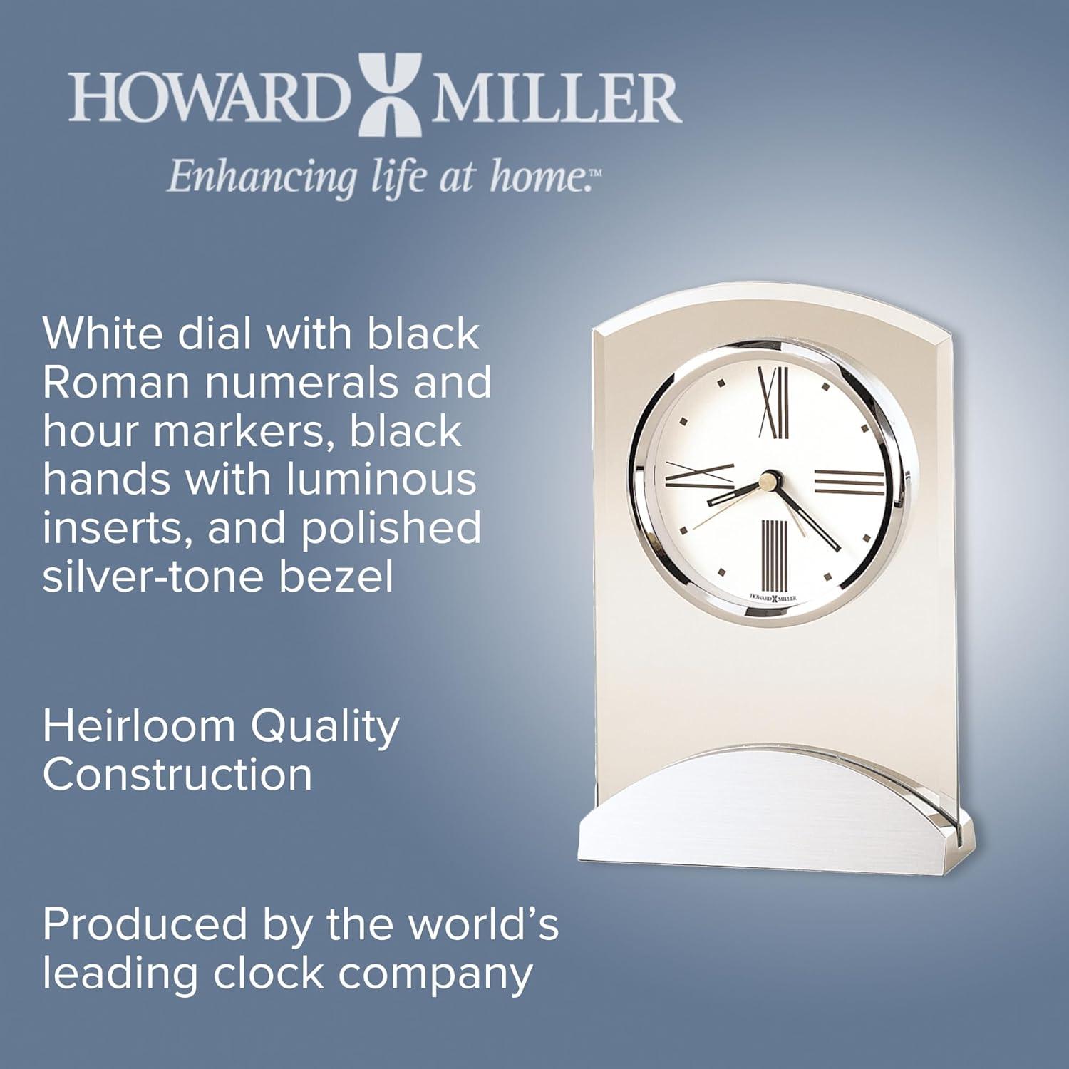 Howard Miller® Tribeca Modern & Contemporary Roman Numeral Glass Quartz Movement / Crystal Tabletop Clock with Alarm in Polished Silver/Clear