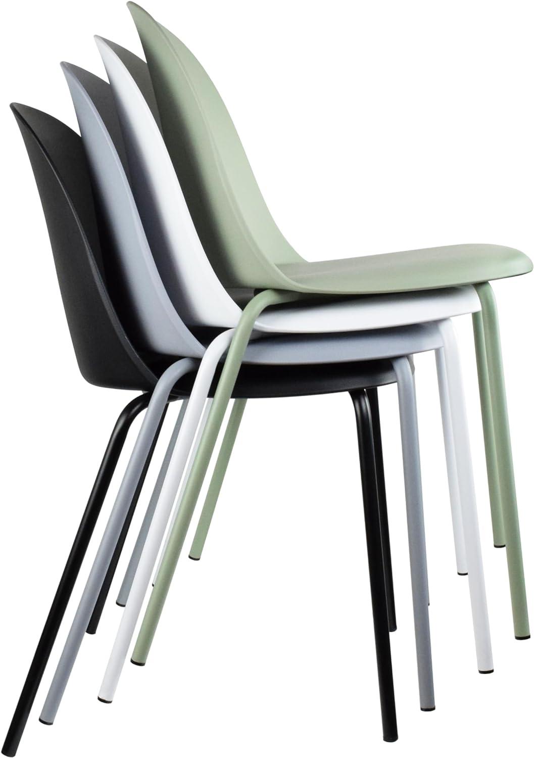 Set of 2 Green Armless Plastic Dining Chairs with Metal Legs