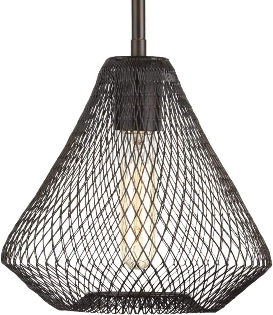 Progress Lighting Mesh 1-Light Mini Pendant, Antique Bronze, Open Cage Frame, Ideal for Clusters or Groups, Canopy Included