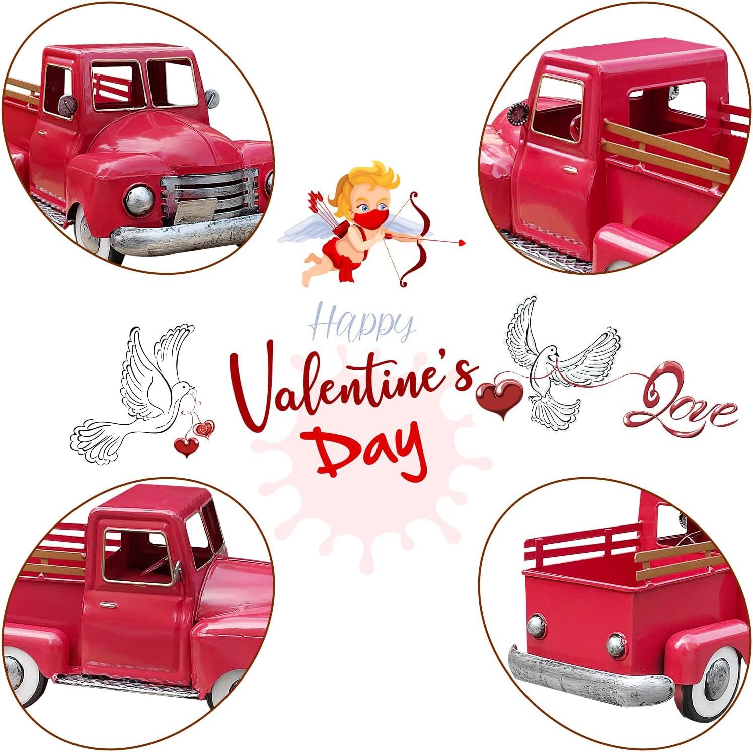 Farmhouse Red Vintage Truck Decor, Home Decorative Christmas Truck, Metal Trucks for Your Kitchen, Bedroom, Office, Living Room, Bathroom, & Holiday Shelf Centerpiece Table Decorations