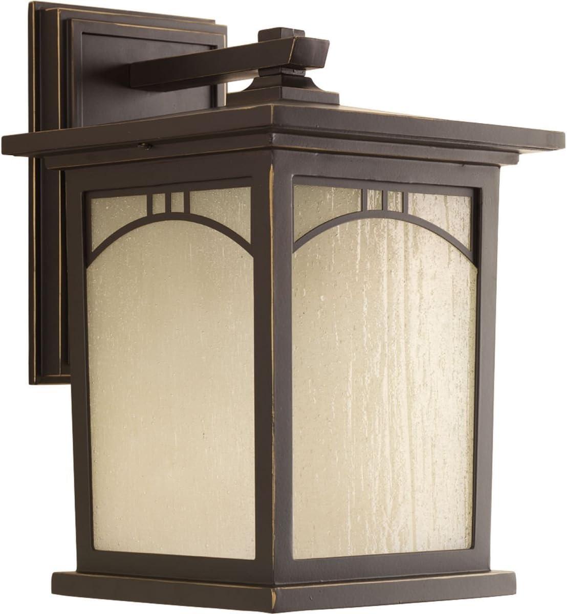 Progress Lighting, Residence Collection, 1-Light Outdoor Wall Lantern, Antique Bronze, Umber Textured Art Glass Shade