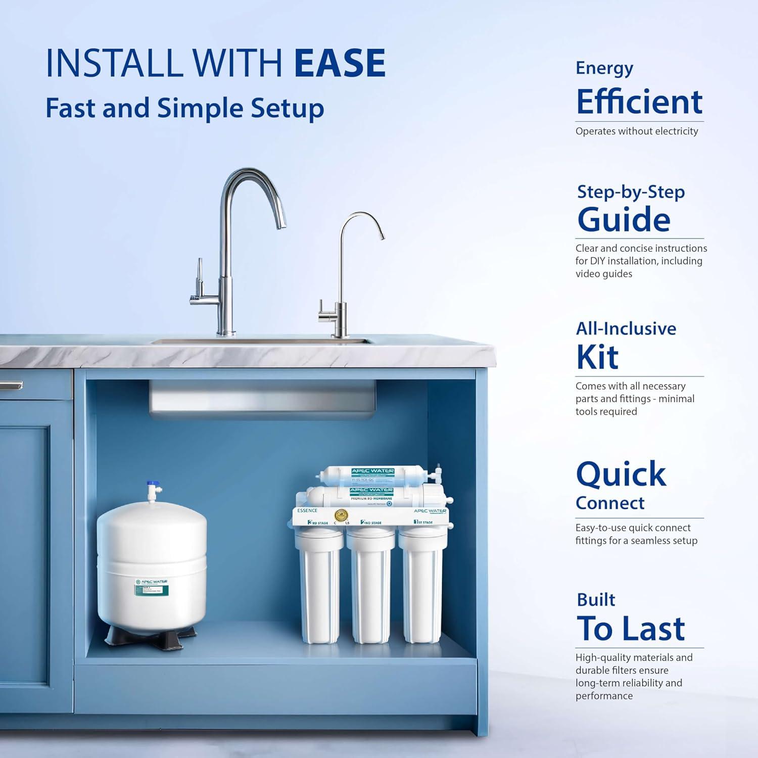 APEC Water Systems ROES-50 Essence Series Top Tier 5-Stage WQA Certified Ultra Safe Reverse Osmosis Drinking Water Filter System with Extra High Capacity Pre-Filter Set Stage 1-3 RO Value Bundle