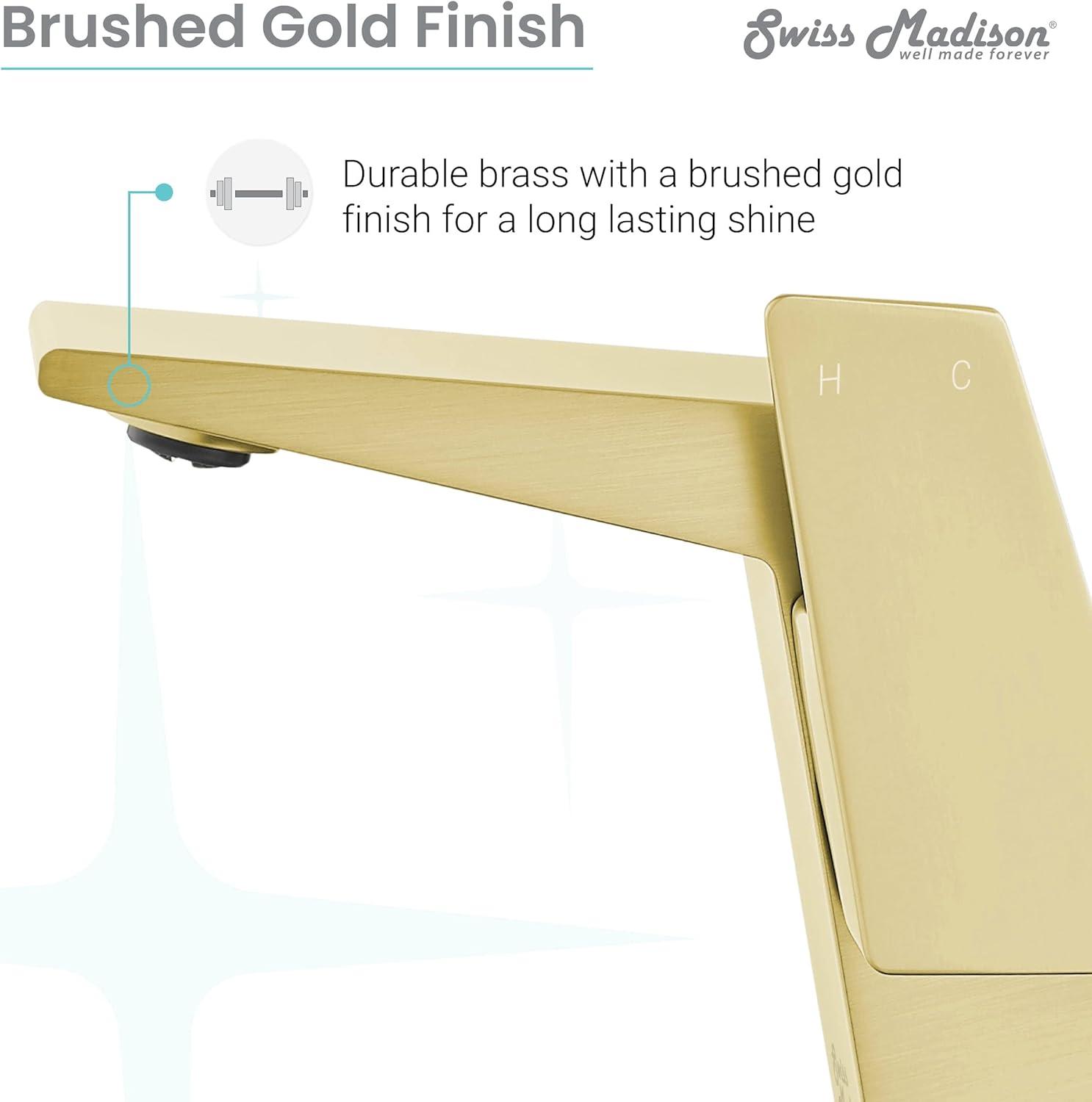 Carre Single Hole, Single-Handle, High Arc Bathroom Faucet in Brushed Gold