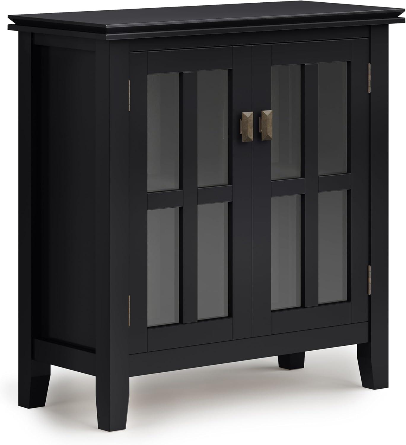 Simpli Home Artisan 30"W Solid Wood 2-Shelf Low Storage Cabinet with Glass Doors and Adjustable Shelves