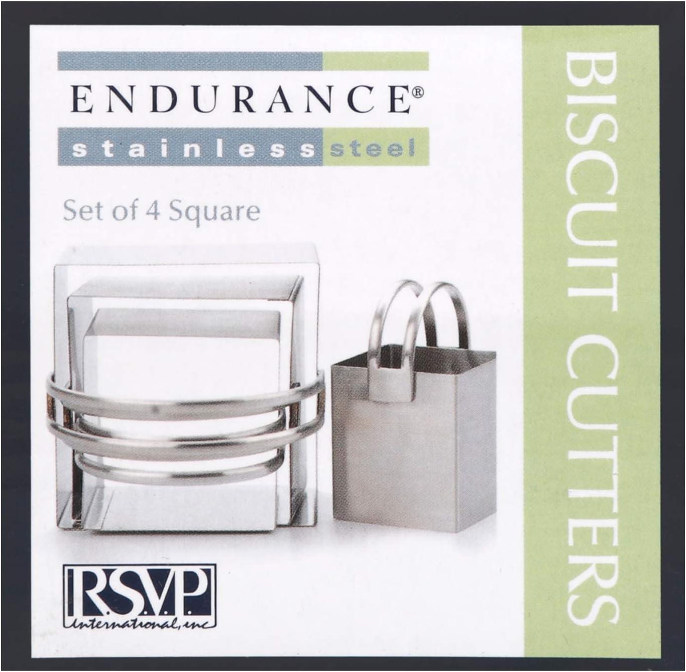 RSVP Endurance Stainless Steel Square Biscuit Cutters, Plain, Set of 4