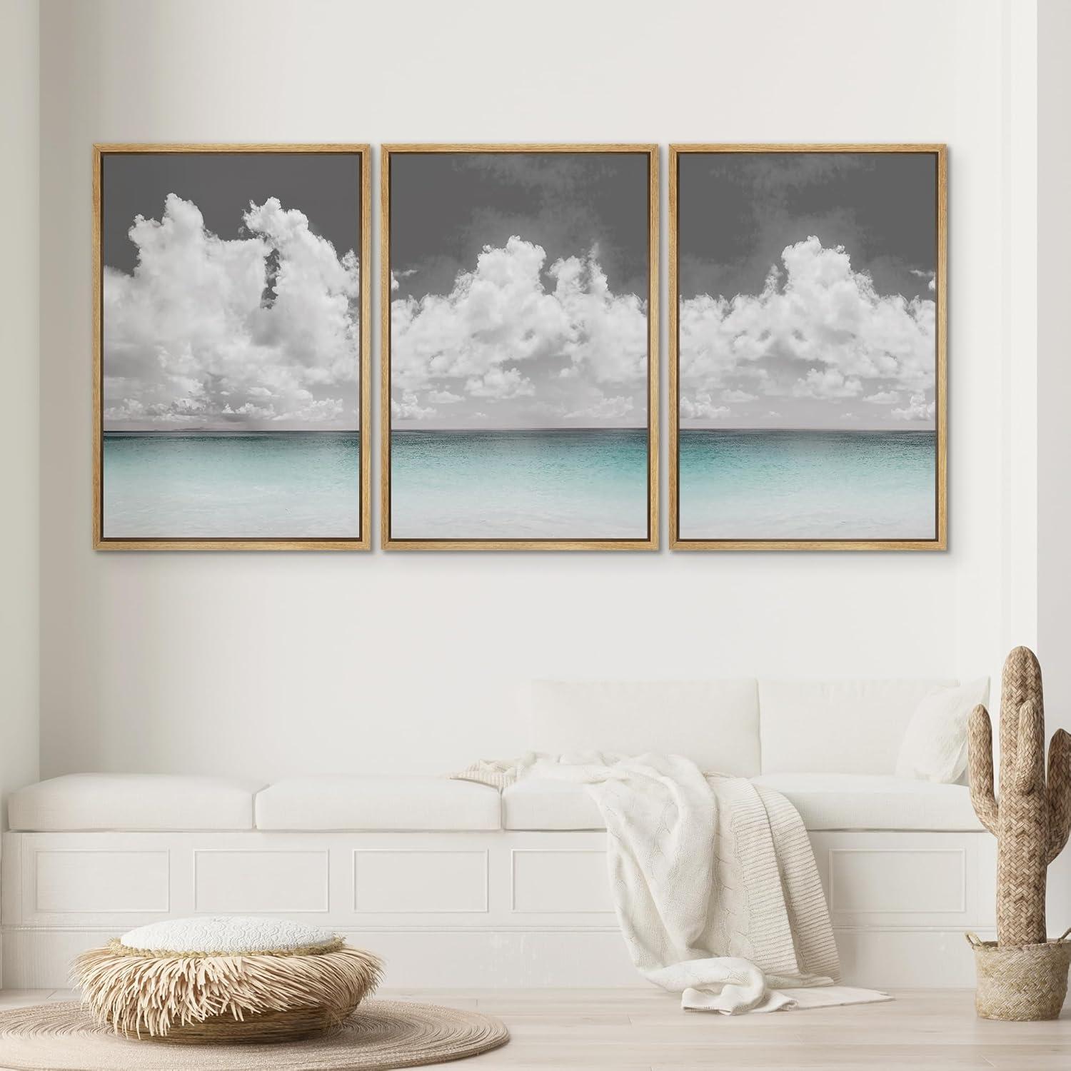 Clouds Above Blue Ocean Abstract 3-Piece Canvas Wall Art