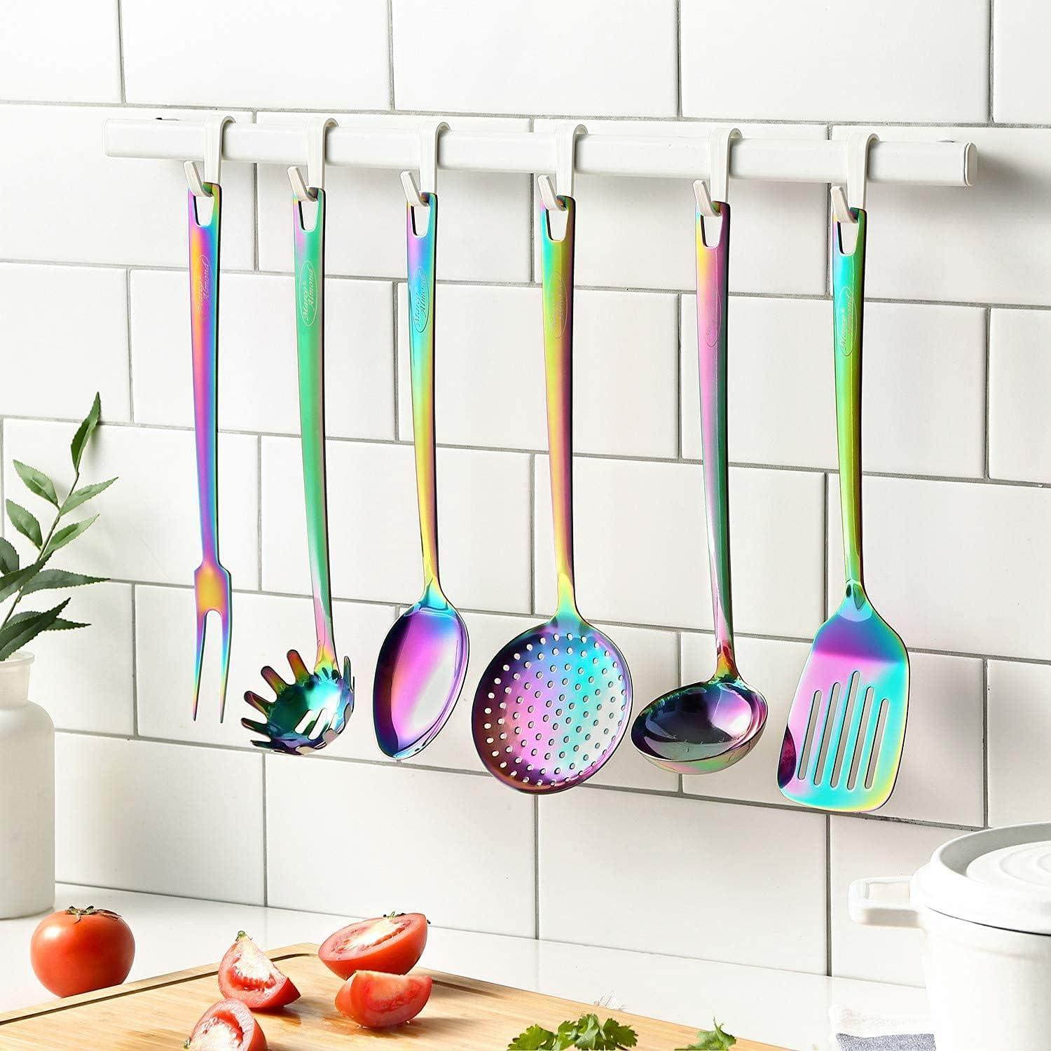 Marco Almond 7-Piece Rainbow Stainless Steel Cooking Utensil Set Kitchen Utensils Dishwasher Safe