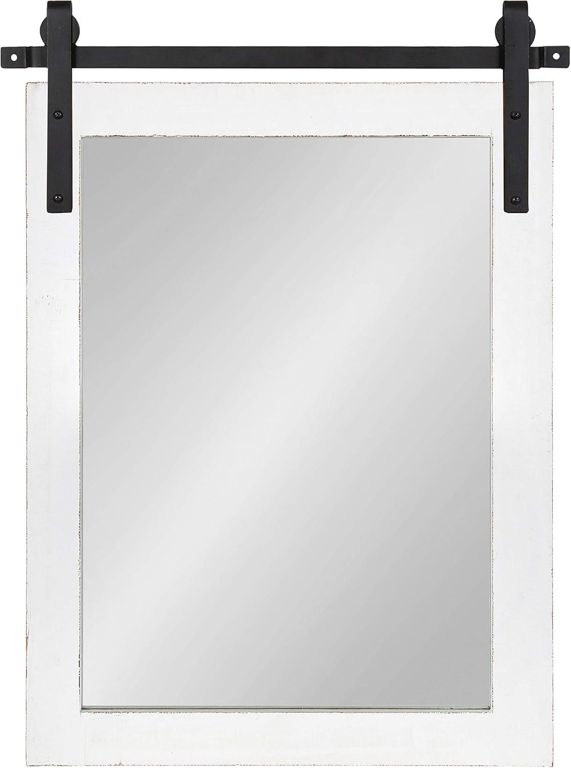 Kate and Laurel Cates Farmhouse Wood Framed Wall Mirror, 18 x 26, White, Barn Door-Inspired Rustic Mirrors for Wall