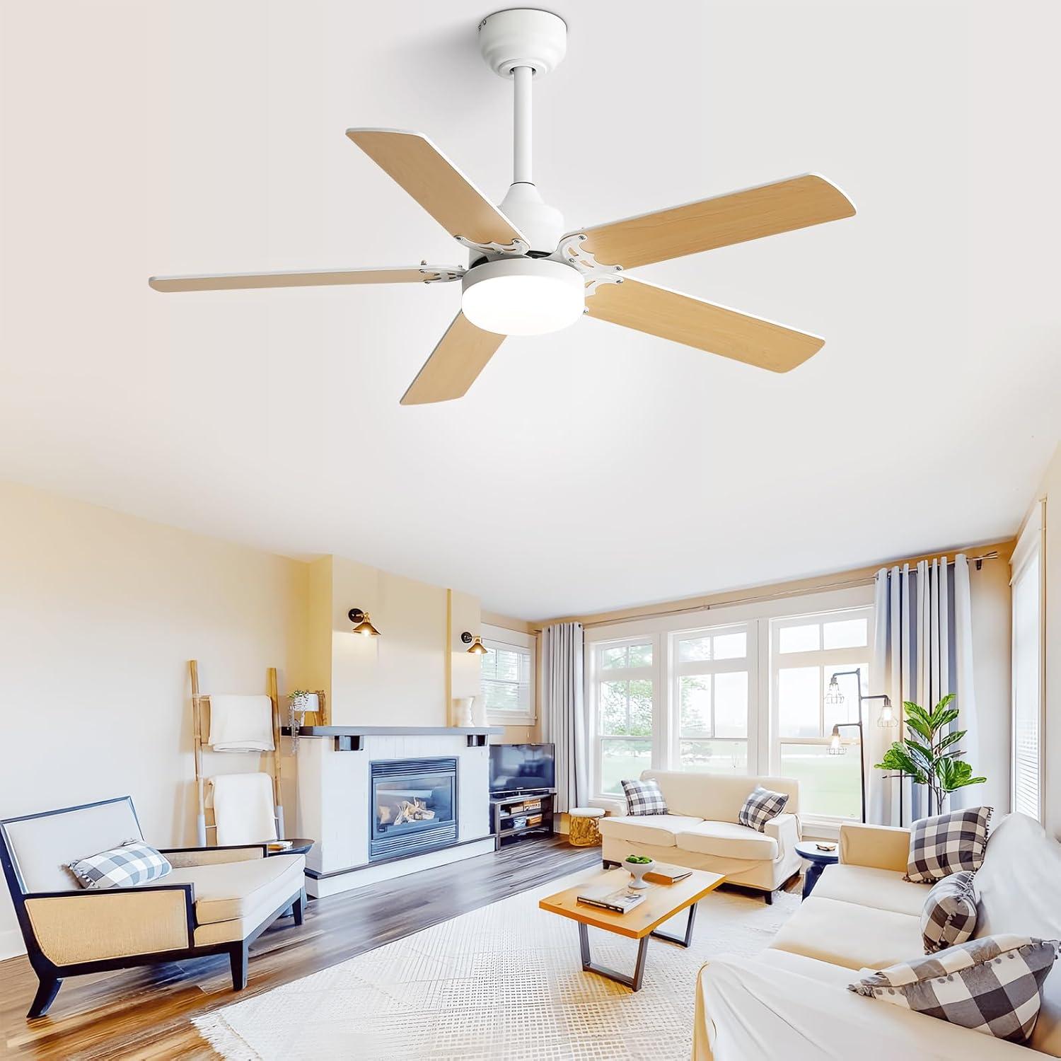 42-Inch White and Brown MDF Ceiling Fan with LED Light and Remote