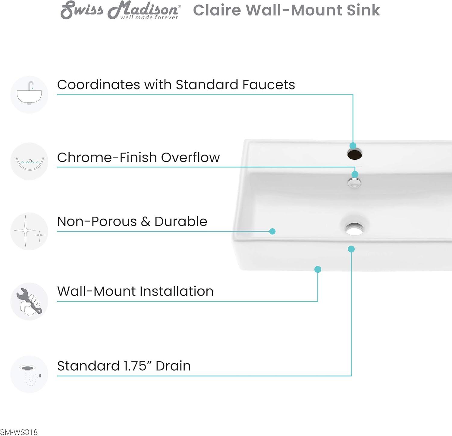 Claire 22" Rectangle Wall-Mount Bathroom Sink