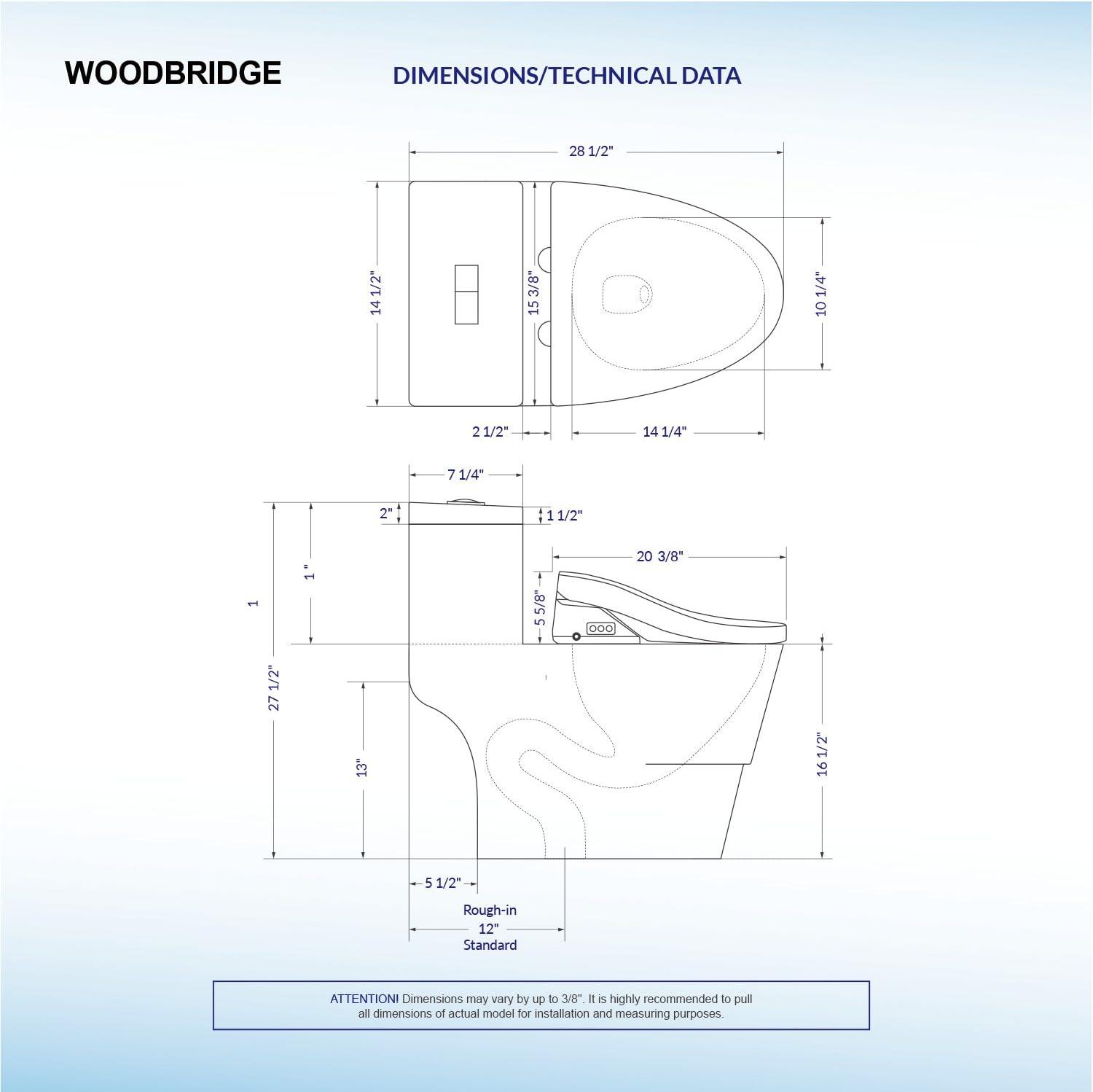 WOODBRIDGE Luxury, Elongated One Piece Advanced Bidet, Smart Toilet Seat with Temperature Controlled Wash Functions and Air Dryer, T-0008, 31 x 18 x 28 inches, Toilet & Bidet