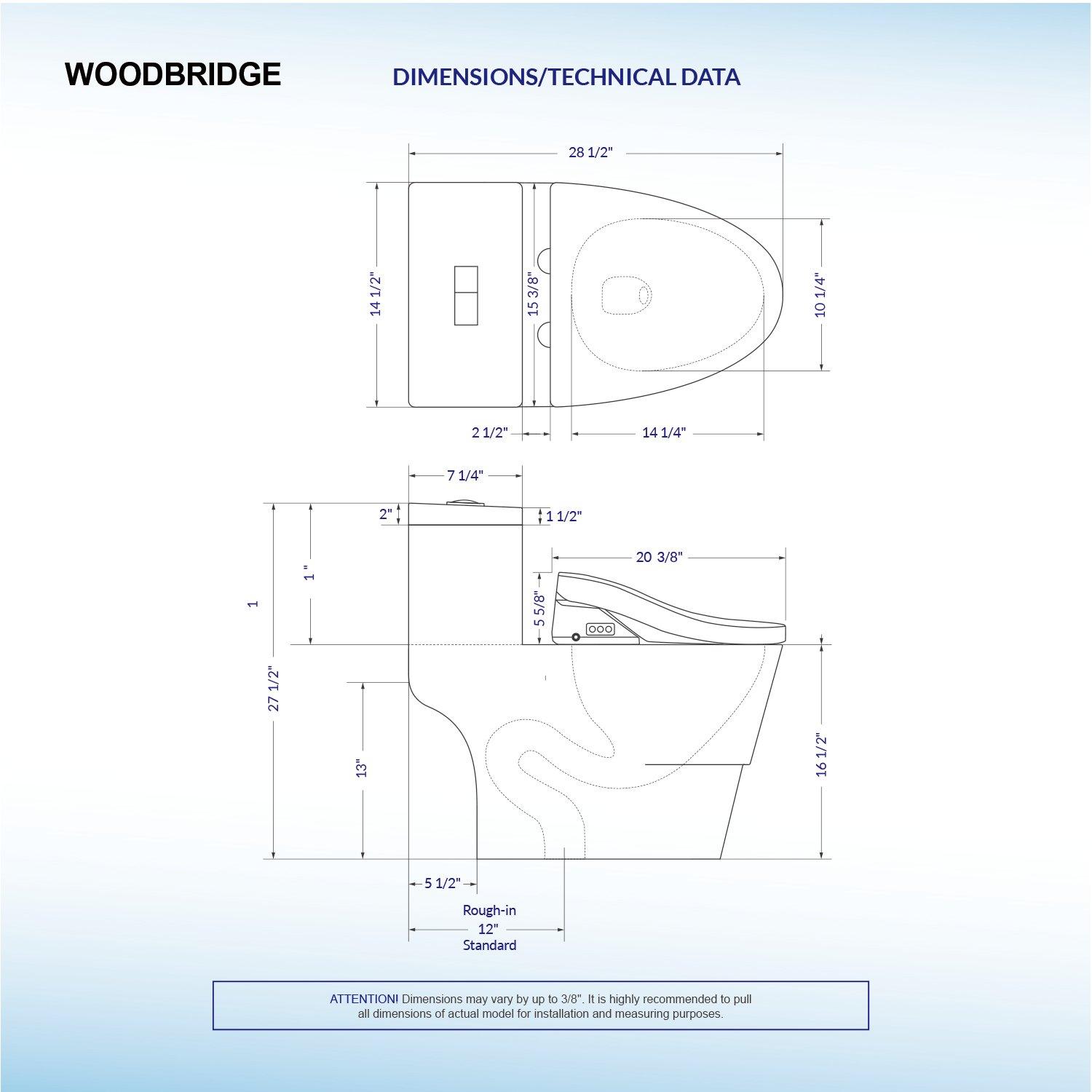 WOODBRIDGE Luxury, Elongated One Piece Advanced Bidet, Smart Toilet Seat with Temperature Controlled Wash Functions and Air Dryer, T-0008, 31 x 18 x 28 inches, Toilet & Bidet