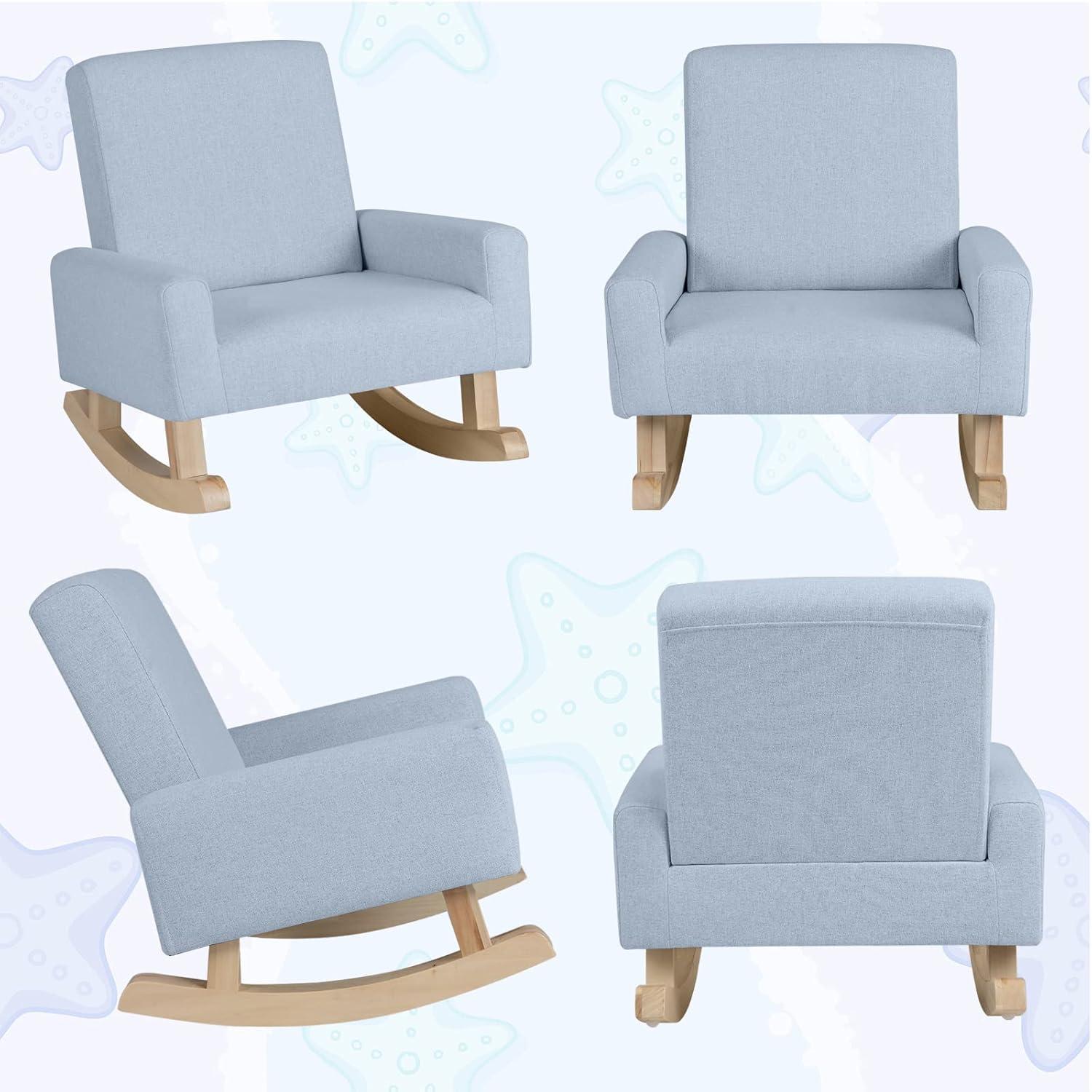 Infans Kids Rocking Chair Children Armchair Linen Upholstered Sofa w/ Solid Wood Legs