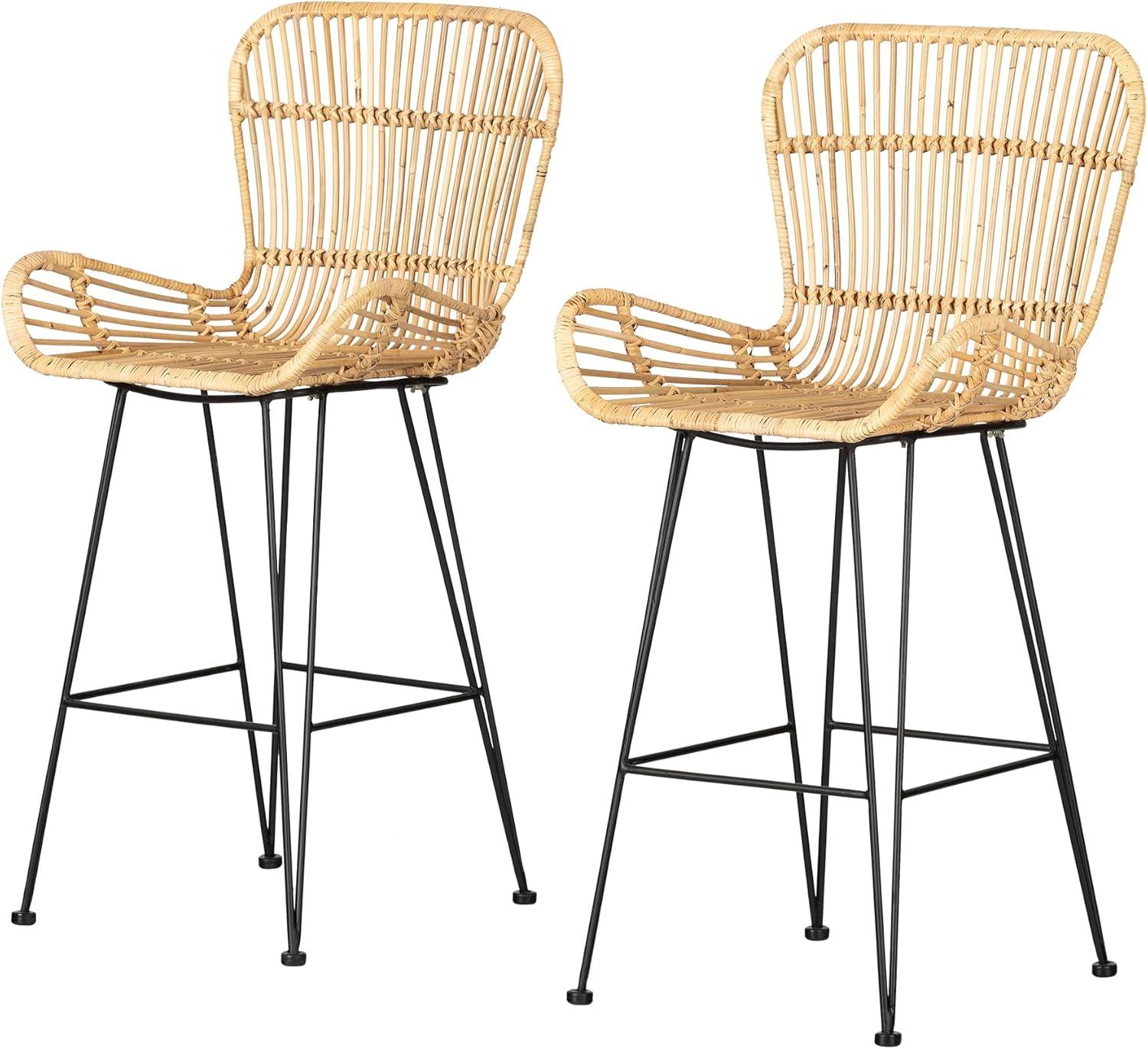 Balka Standard Rattan Counter Stool With Armrests, Set Of 2 Rattan And Black