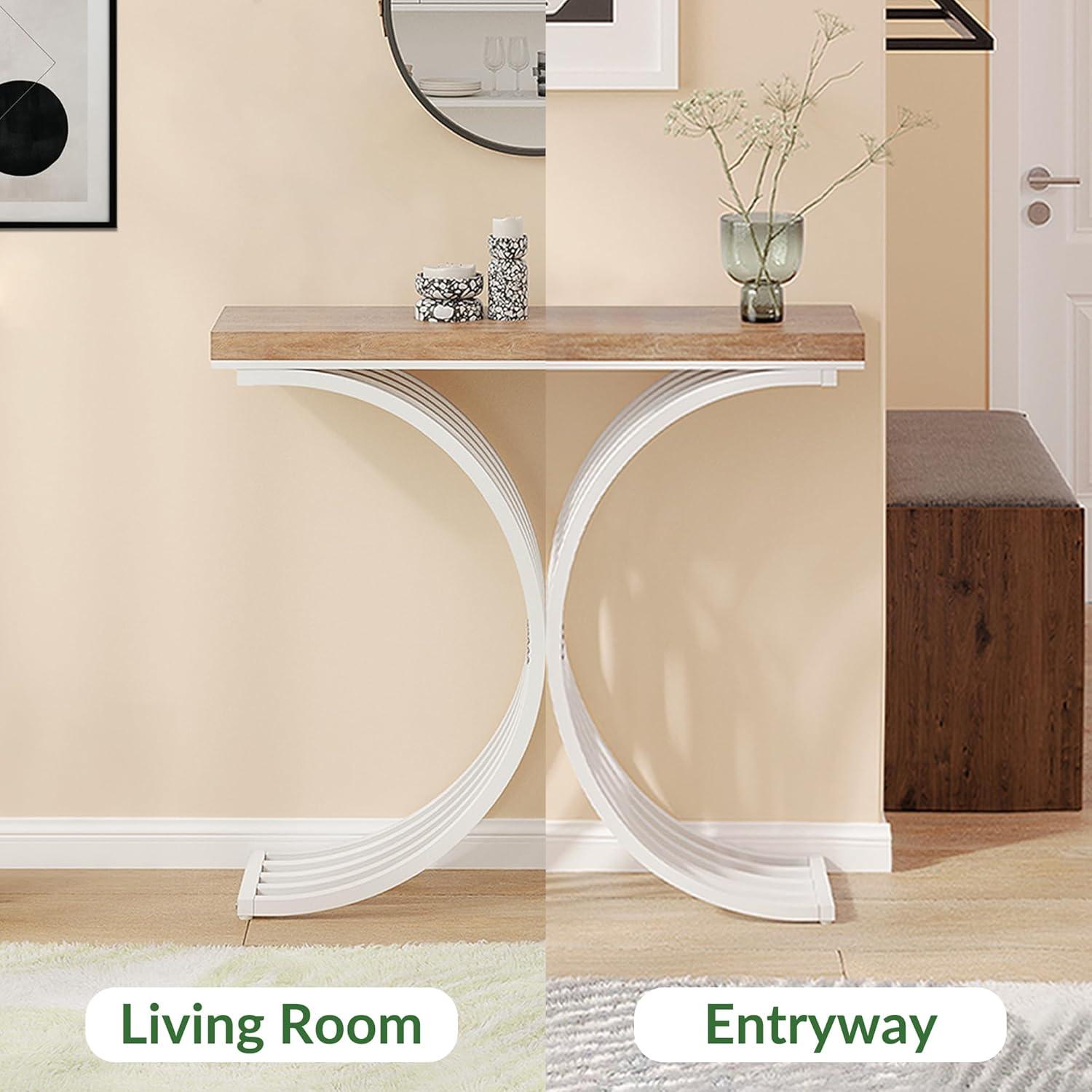 Console Table - Entryway Table for Living Room, Modern Sofa Accent Table with White Faux Marble Top