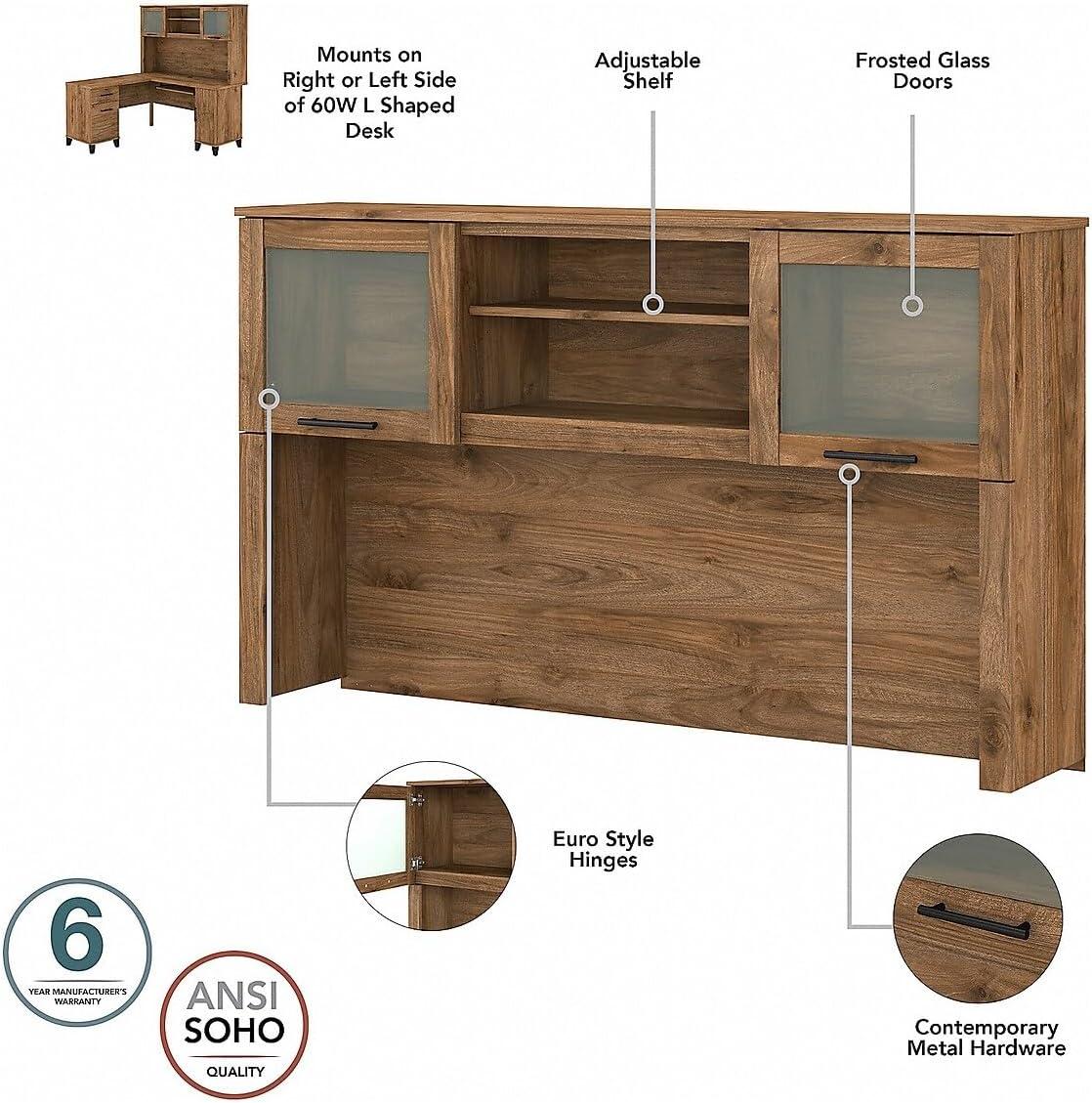 Bush Furniture Somerset 60" L Desk and Hutch with Storage, Fresh Walnut
