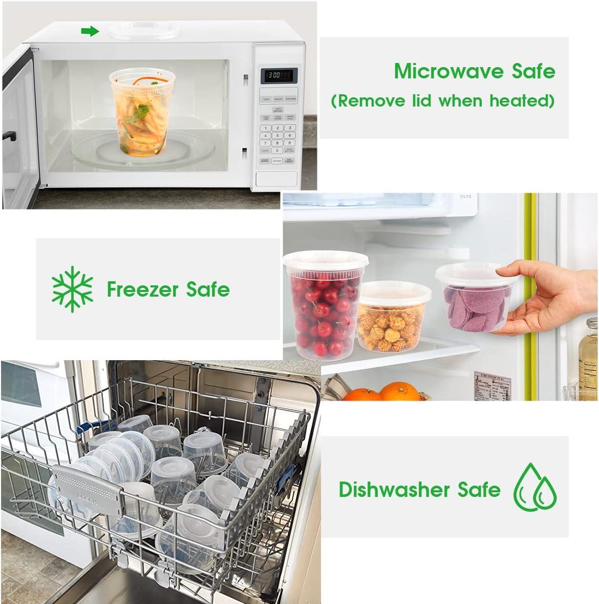 [50 Pack,16oz, 32oz ] Food Storage Containers with Lids- BPA-Free | Leakproof | Airtight | Stackable Plastic Deli Containers (Includes 10 Spoons & 10 Forks) , Dishwasher, Microwave & Freezer Safe