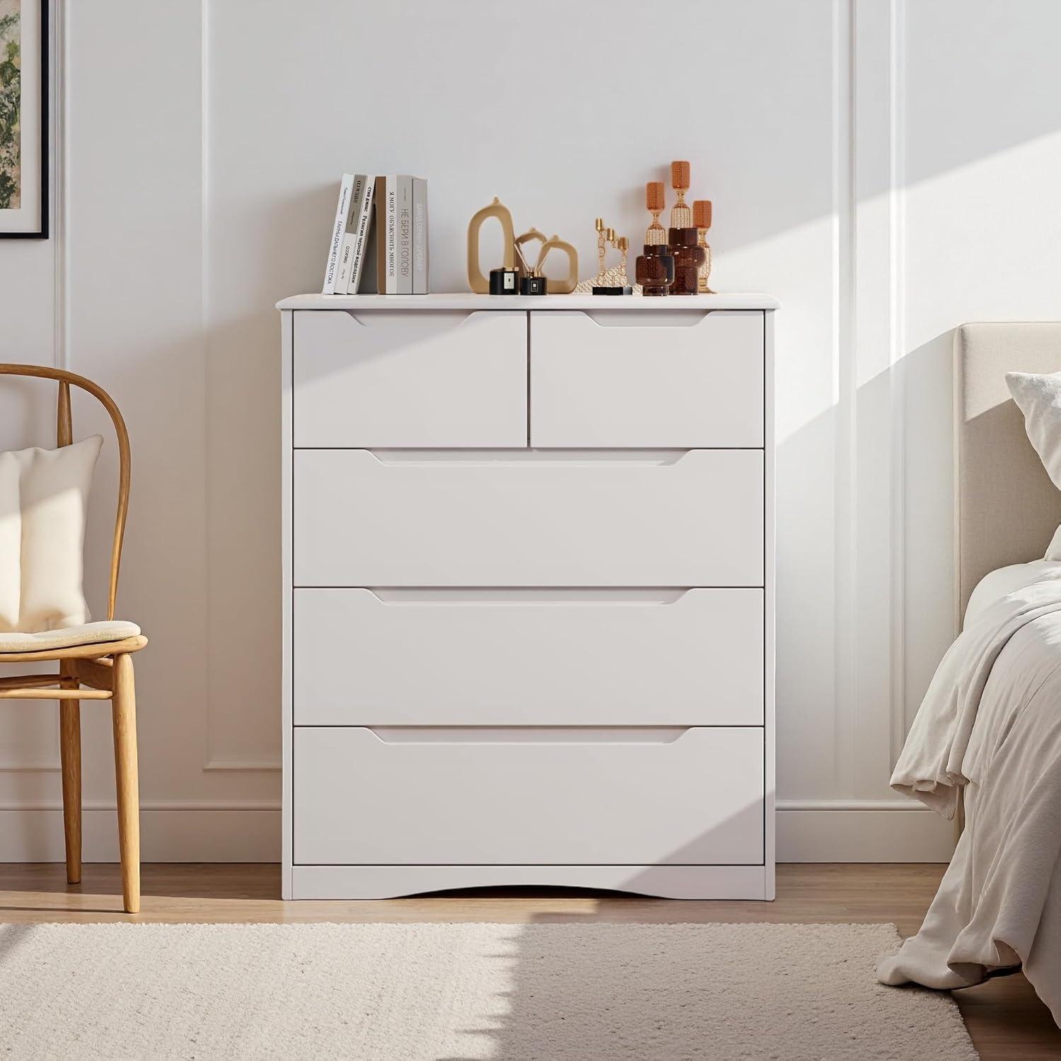 37  Tall Modern 5 Drawer Chest of Drawers Dresser Organizer, Vertical Clothes Storage Hanging Cabinet for Hallway, Bedroom