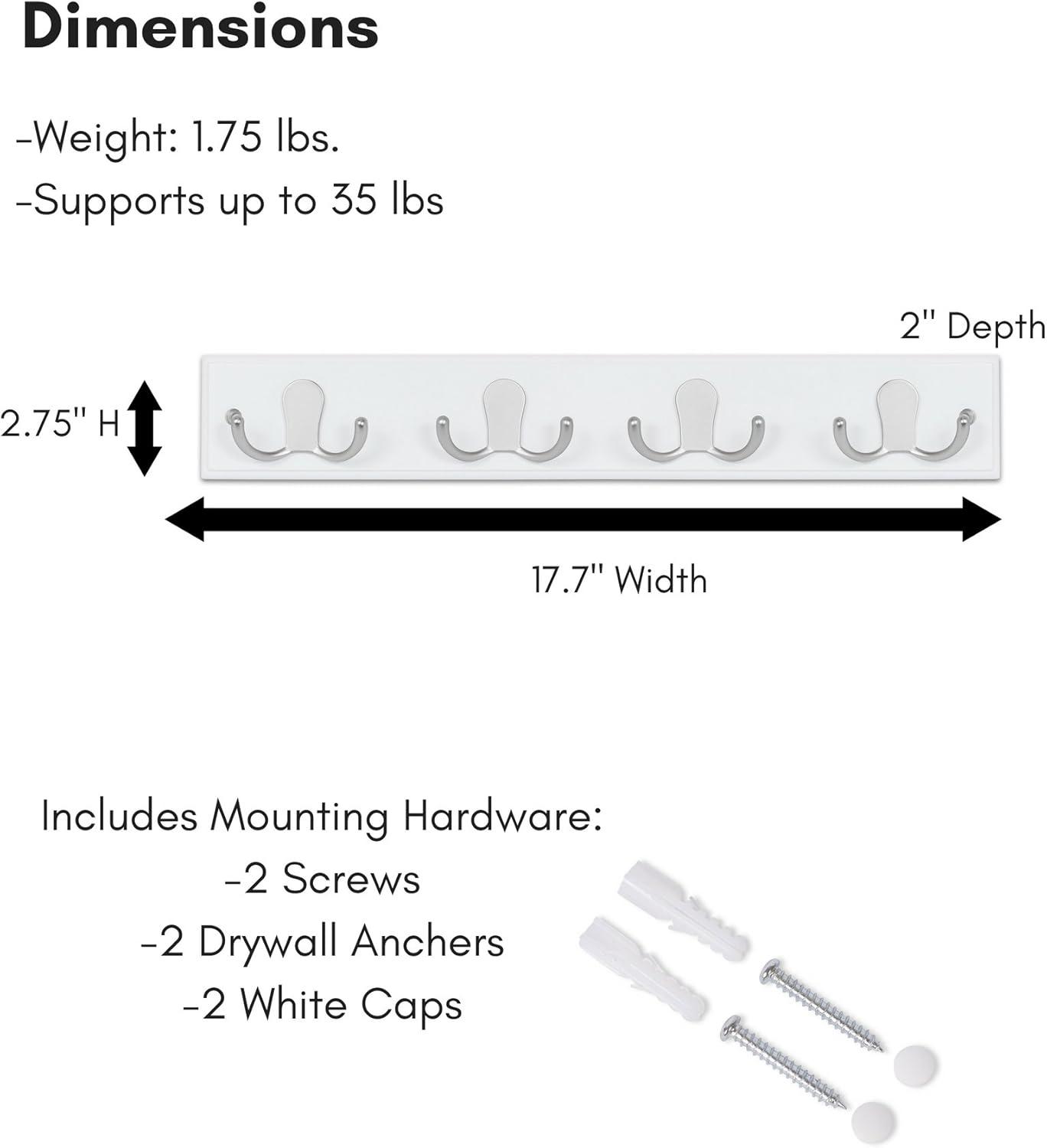 White Pine Dual Hook Coat Rack with Satin Nickel Hooks