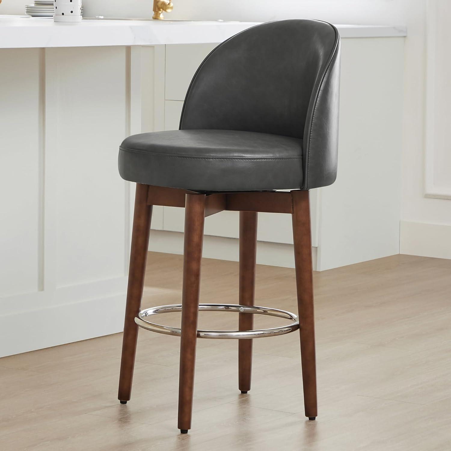 CHITA Counter Height Bar Stools Set of 2,Swivel Barstools for Kitchen Island,26.4" H Seat Height,Faux Leather,Retro Grey