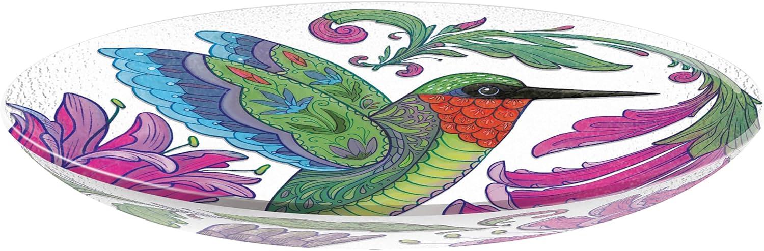 Evergreen Garden 18 inches Glass Bird Bath Bowl, Glass Painted Birdbath or Wild Bird Feeders for Outdoor Bird Bath Stand, Bird Bath Replacement Bowls Only (Hummingbird)