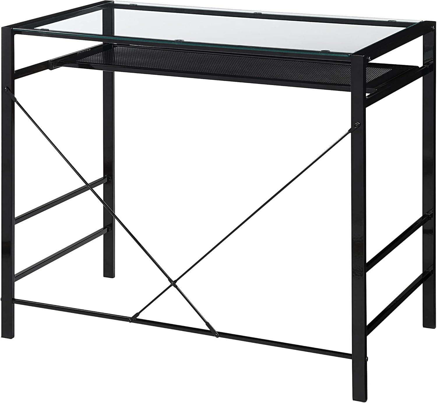 Zephyr Computer Desk with Clear Tempered Glass Top and Black Metal Frame