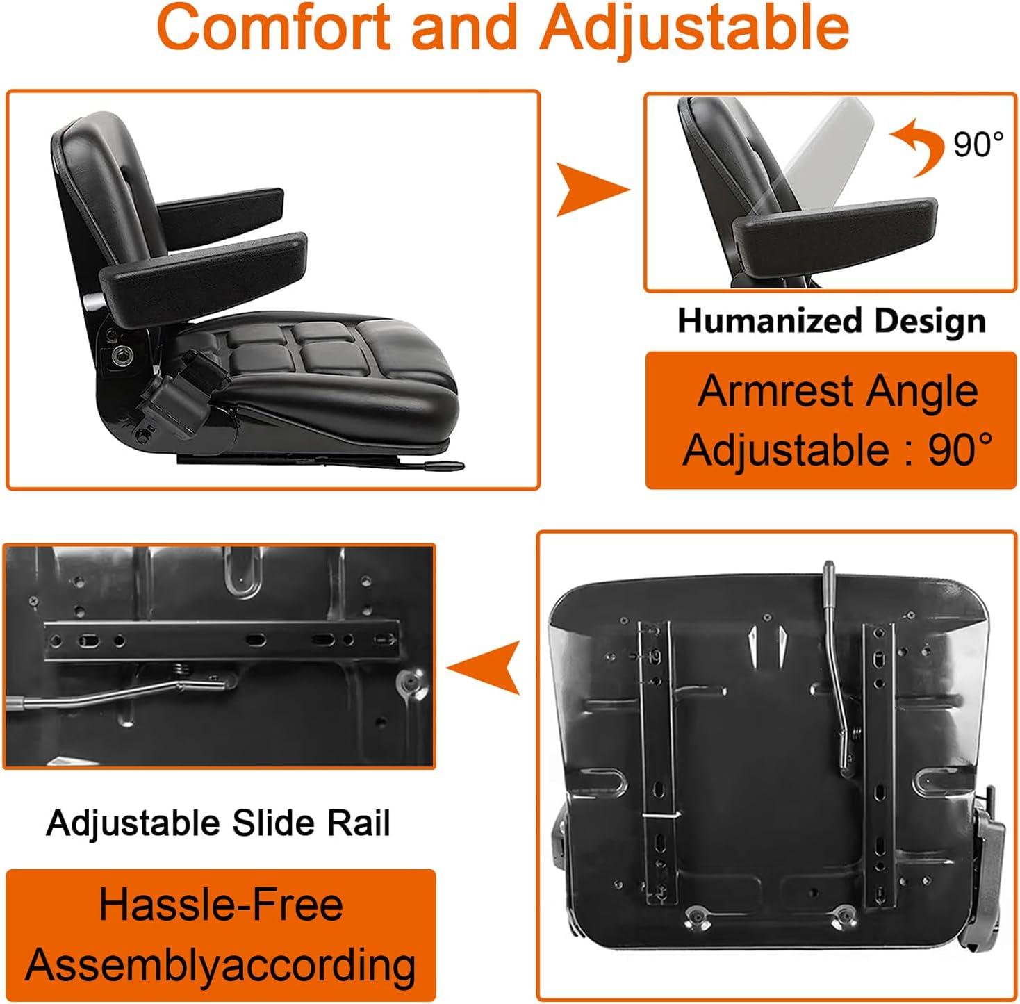 Black Adjustable PVC Forklift and Tractor Seat with Armrests